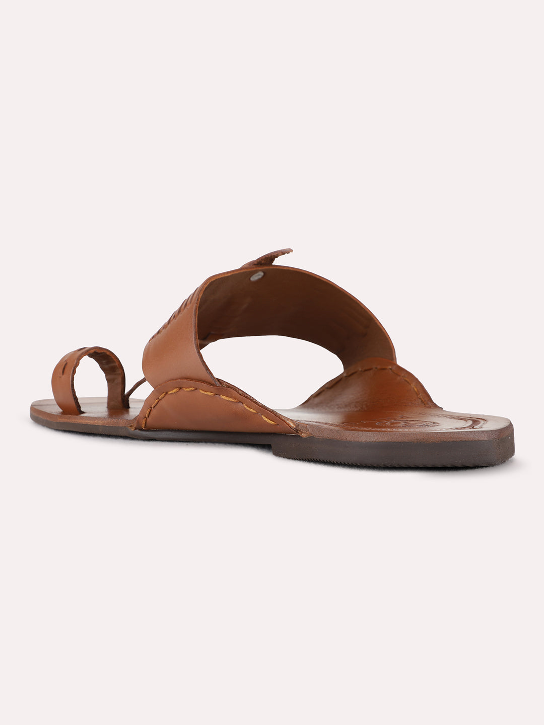Mens Tan Casual Solid One Toe Flats Slip-On Sandals