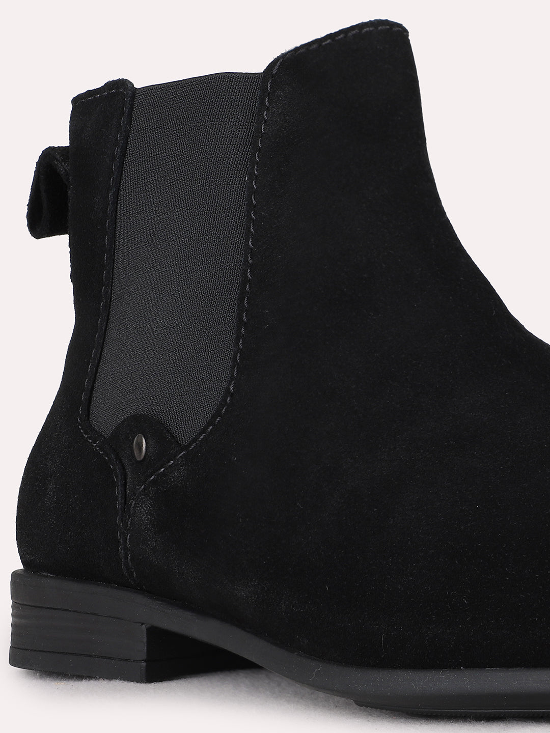 Mens Black Casual Solid Pattern Round Toe Boots