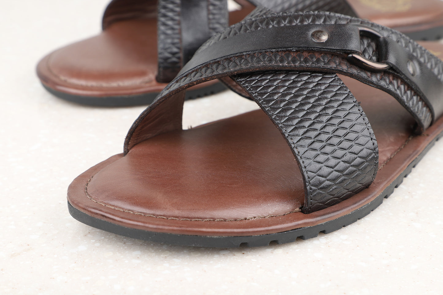 Atesber Brown Textured Sandals For Men