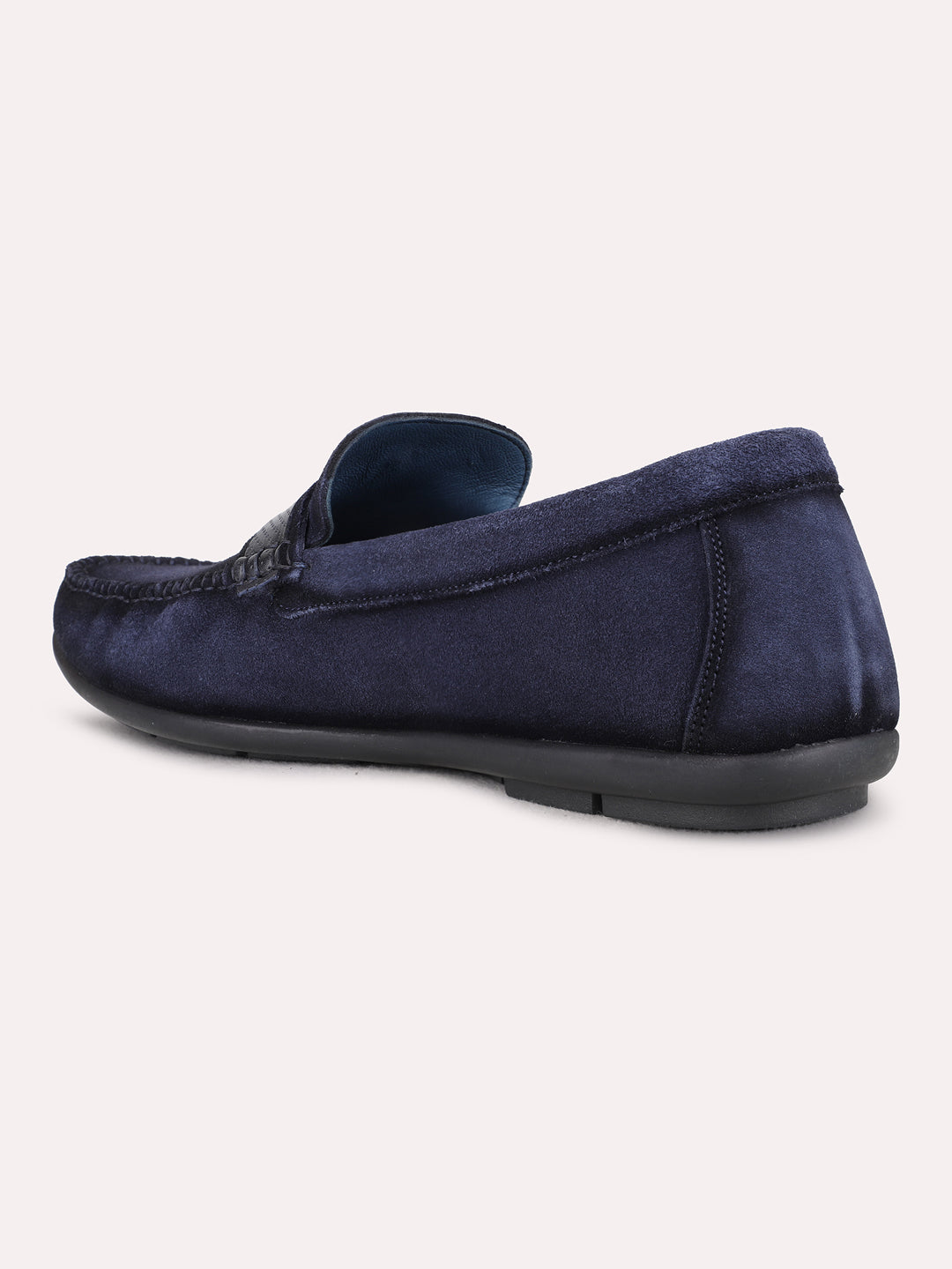 Mens Blue Party Wear Solid Square Toe Loafer Shoes
