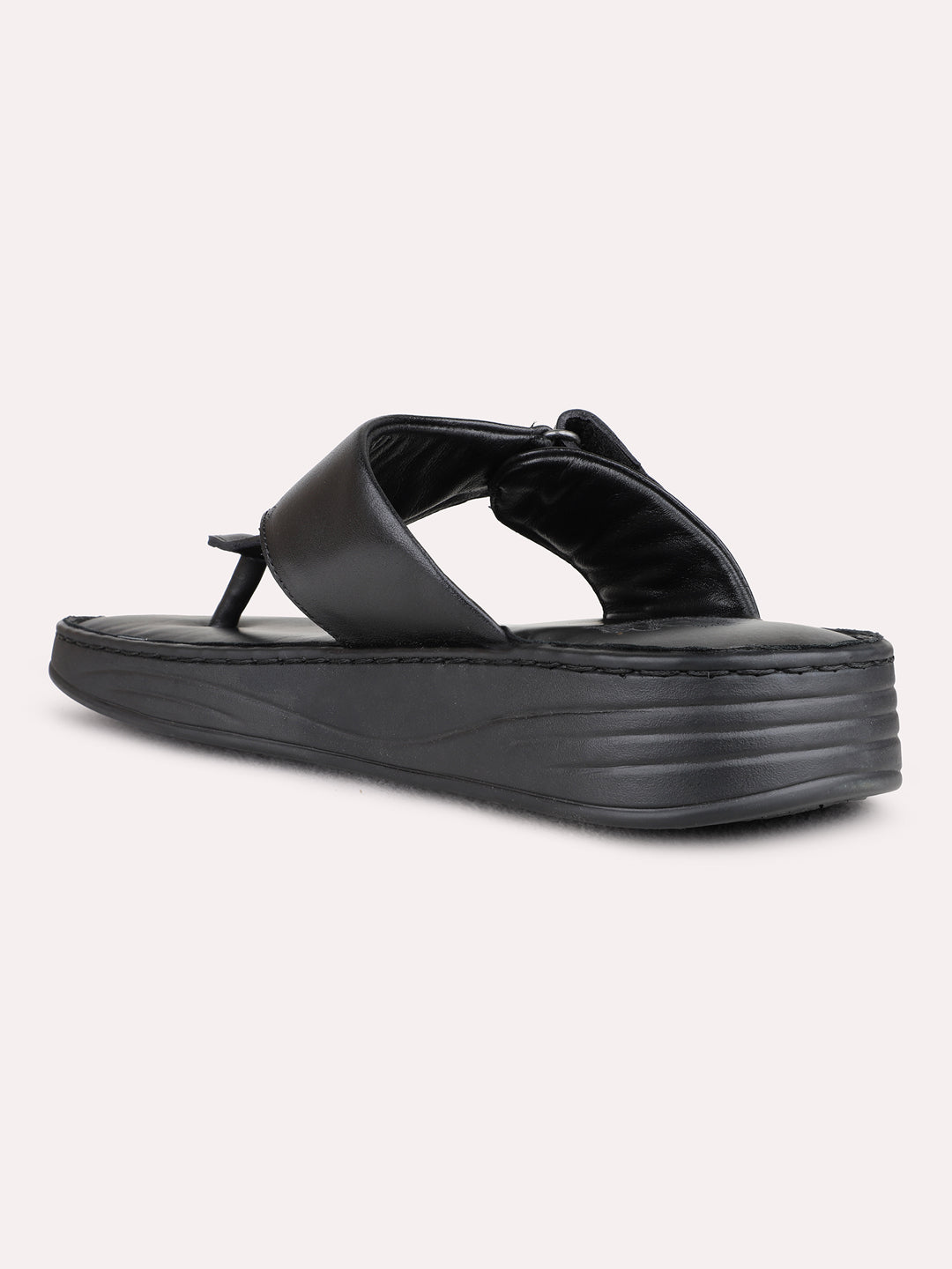 Mens Black Casual Solid Pattern Round Toe Sandals