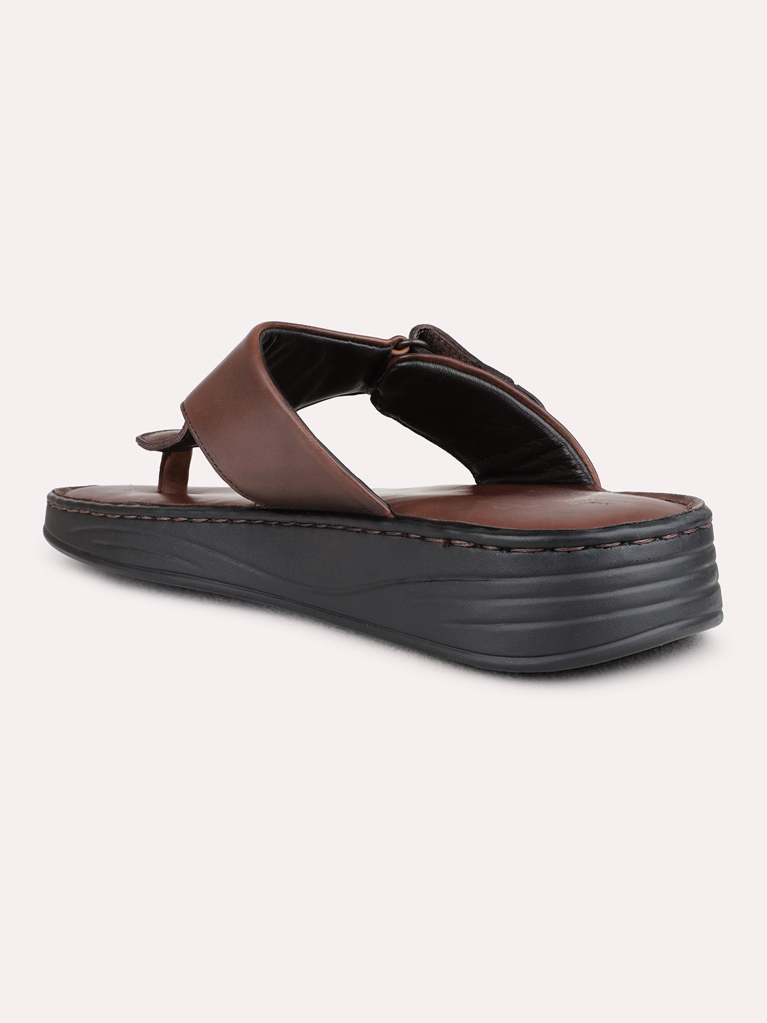 Mens Brown Casual Solid Pattern Round Toe Slip On Sandals