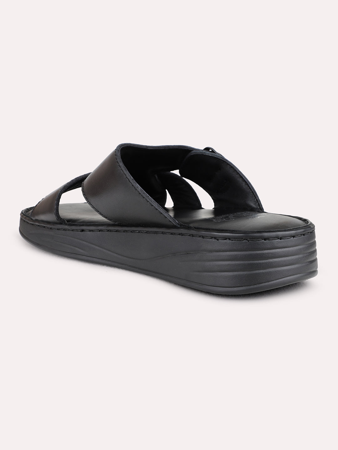 Black Casual Solid Pattern Round Toe Sandals For Mens