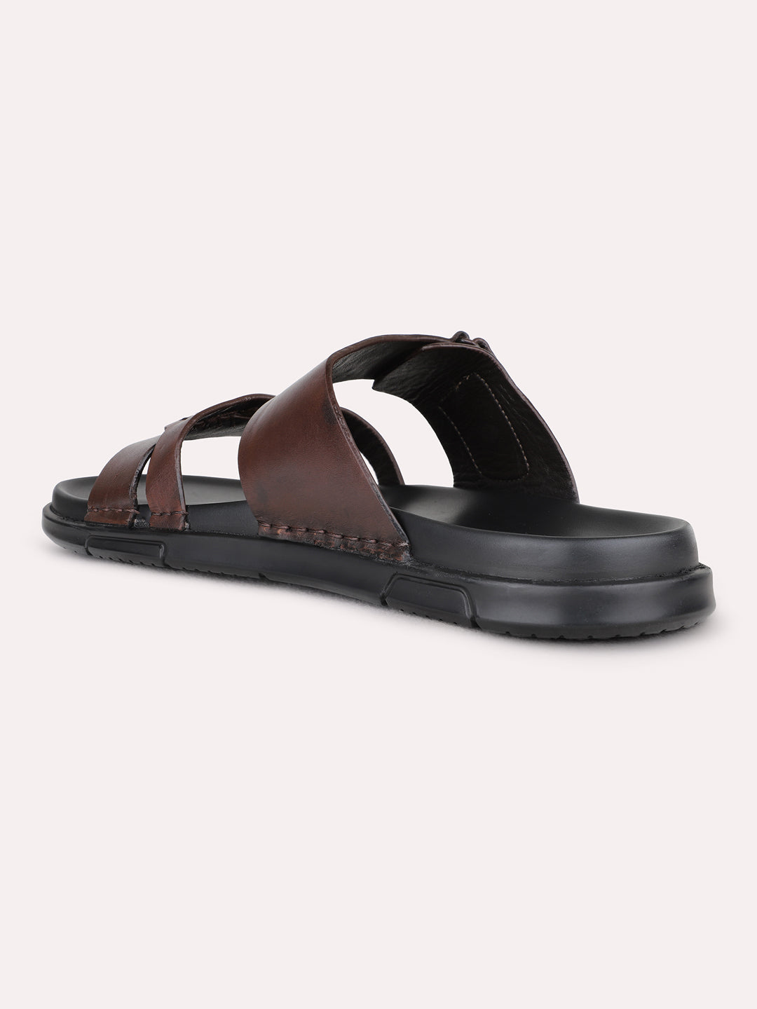 Mens Brown Solid Pattern Round Toe Shape Sandals