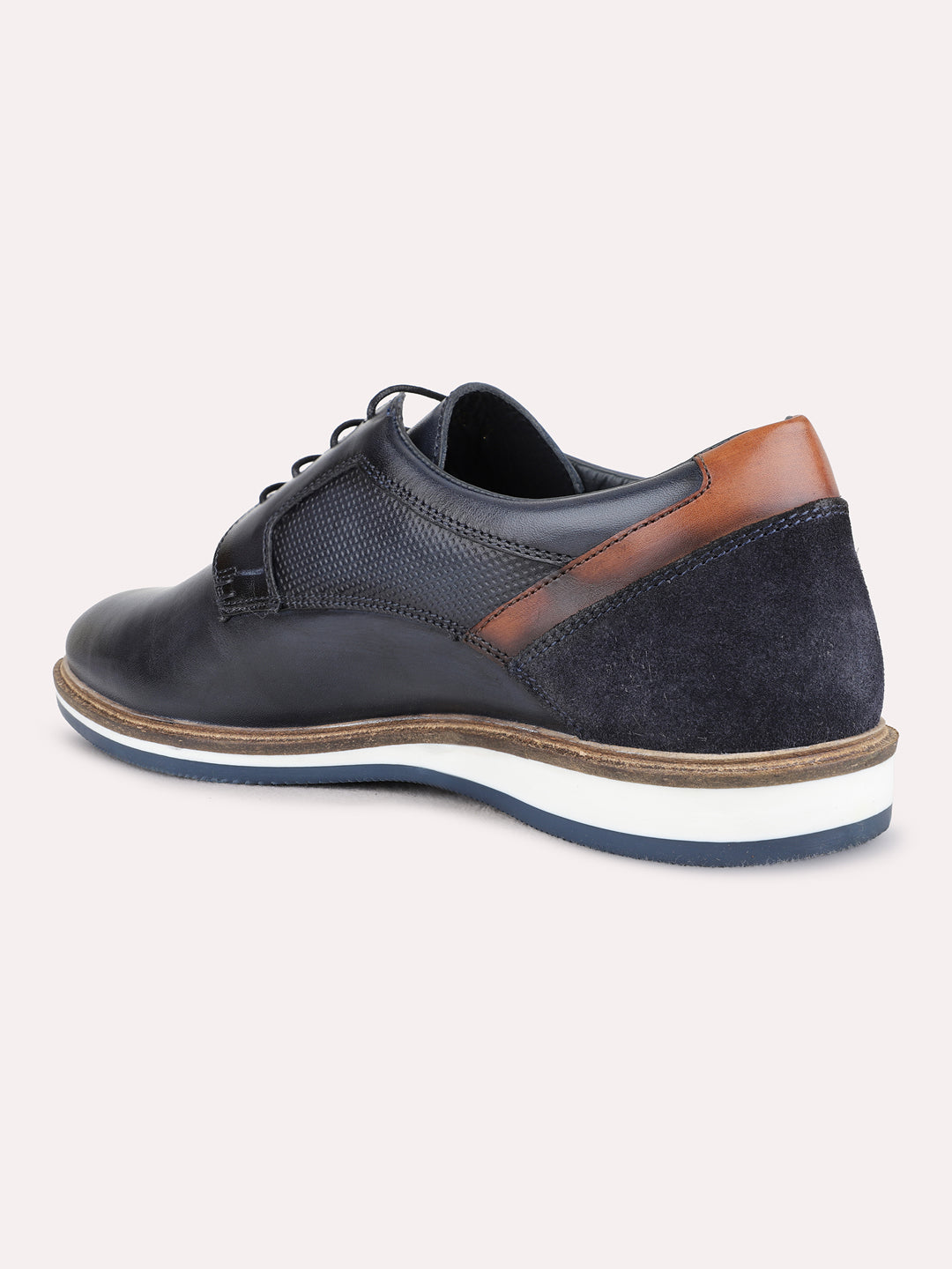 Mens Navy Ethnic Wear Solid Round Toe Derby Shoes