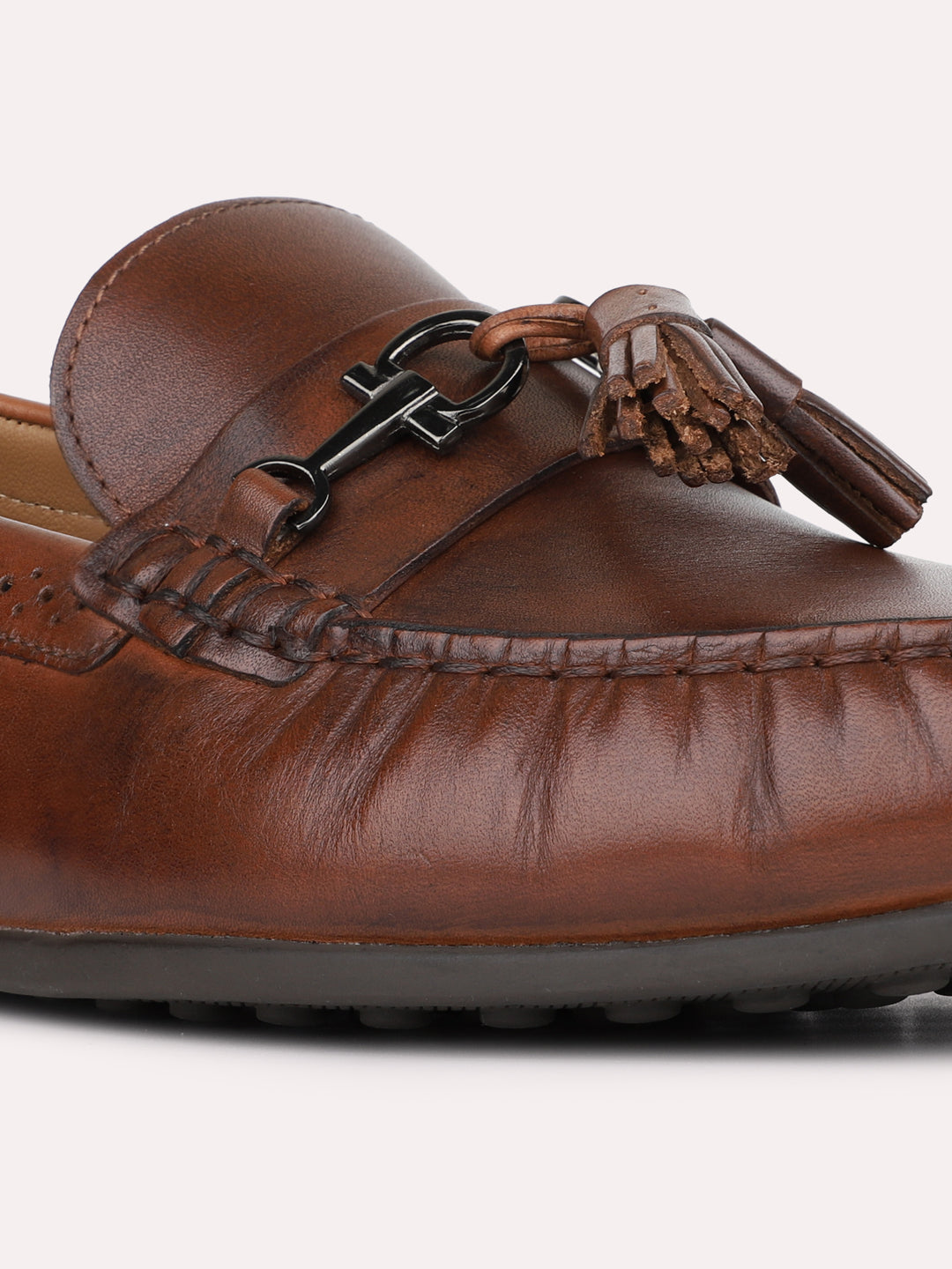 Mens Tan Casual Solid Round Toe Loafers