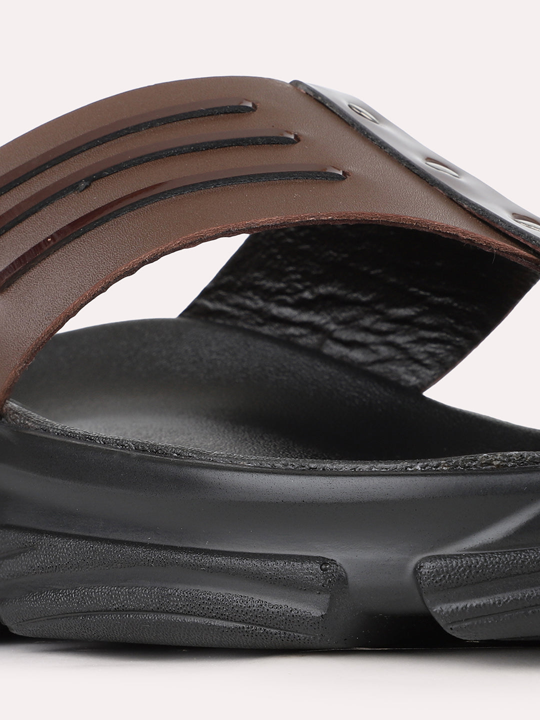 Mens Brown Casual Solid T-Strap Toe Slip-On Flats