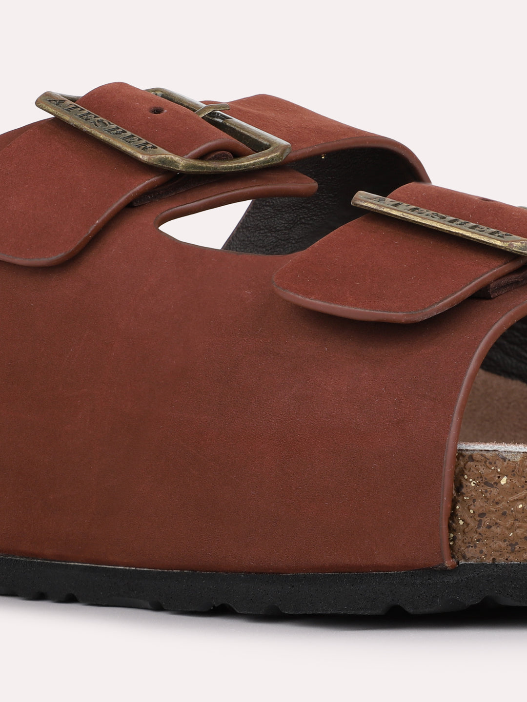 Mens Brown Casual Solid Open Toe Slip-On Flats