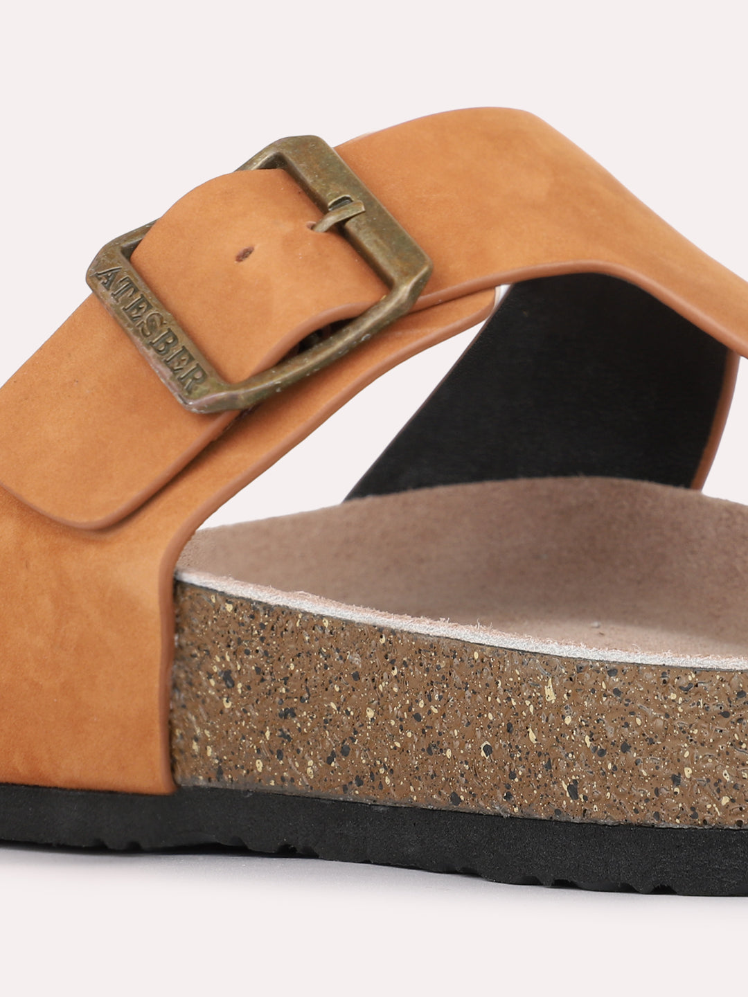Mens Tan Casual Solid Round Toe Slip-On Flats