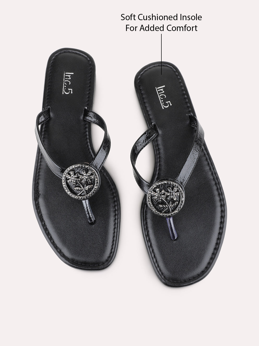 Womens Black Casual Solid T-Strap Flats
