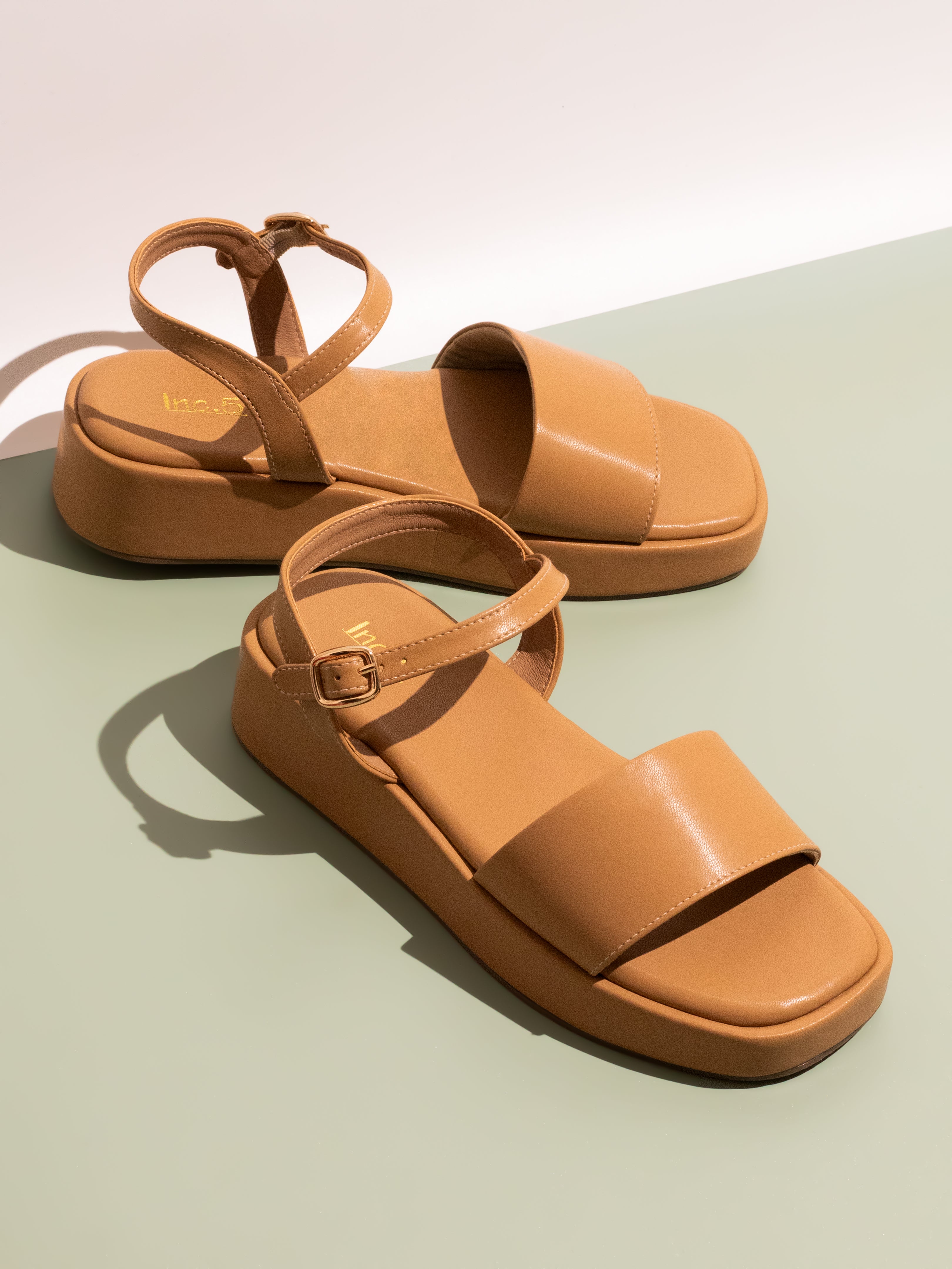 Buy Now Women Beige Solid Platform Heels With Buckle Closure