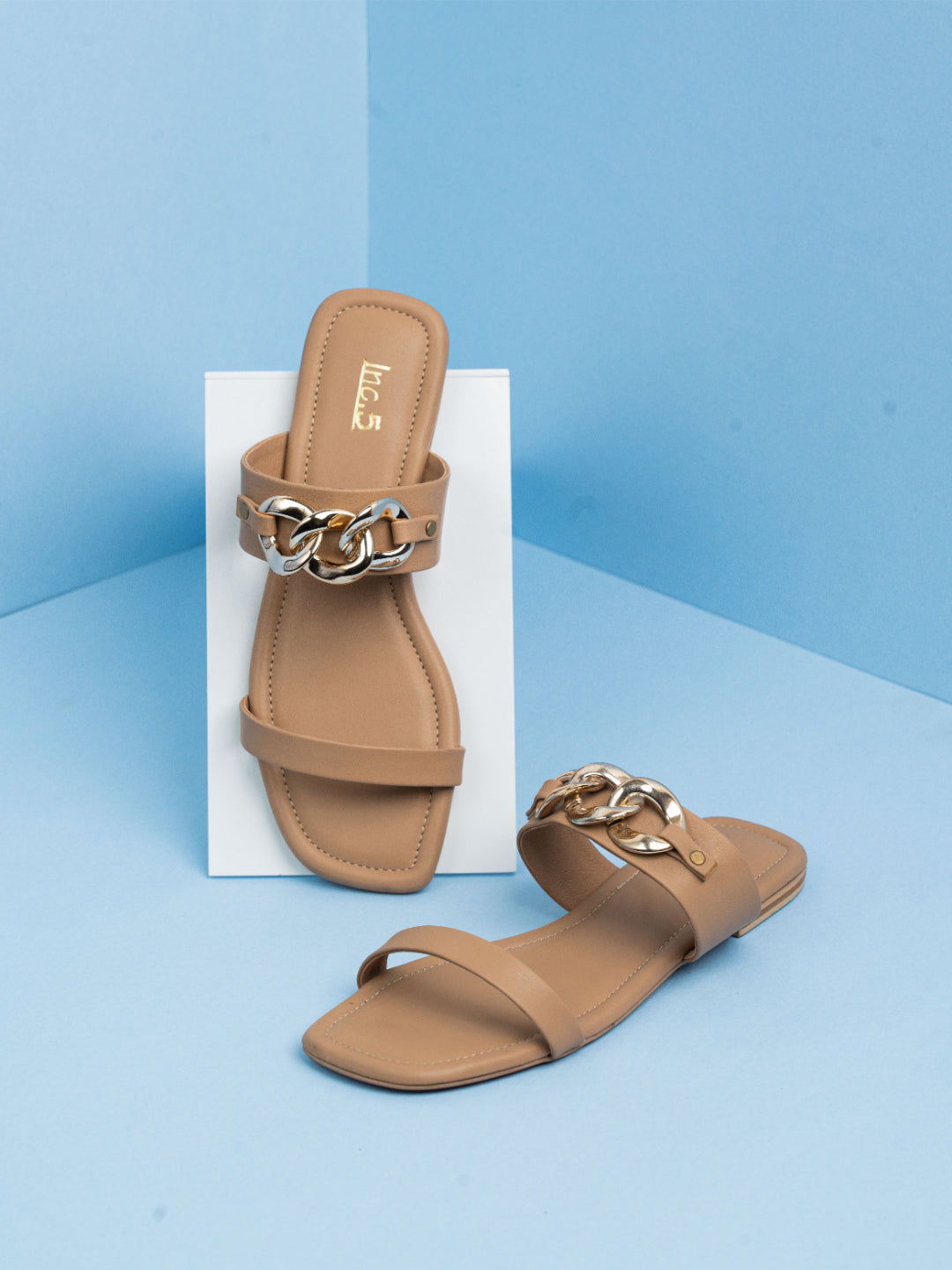 Buy now Womens Beige Casual Solid Open Toe Flats