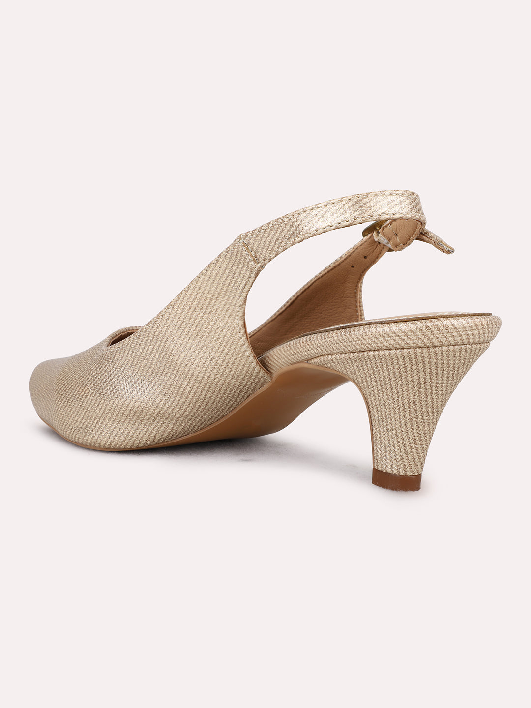 Womens Golden Party Wear Solid Pointed Toe Kitten Heel Mules