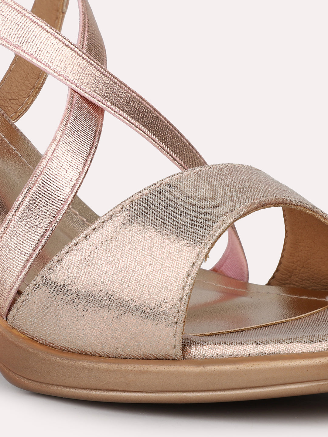 Womens Rose Gold Party Wear Open toe Block Heels