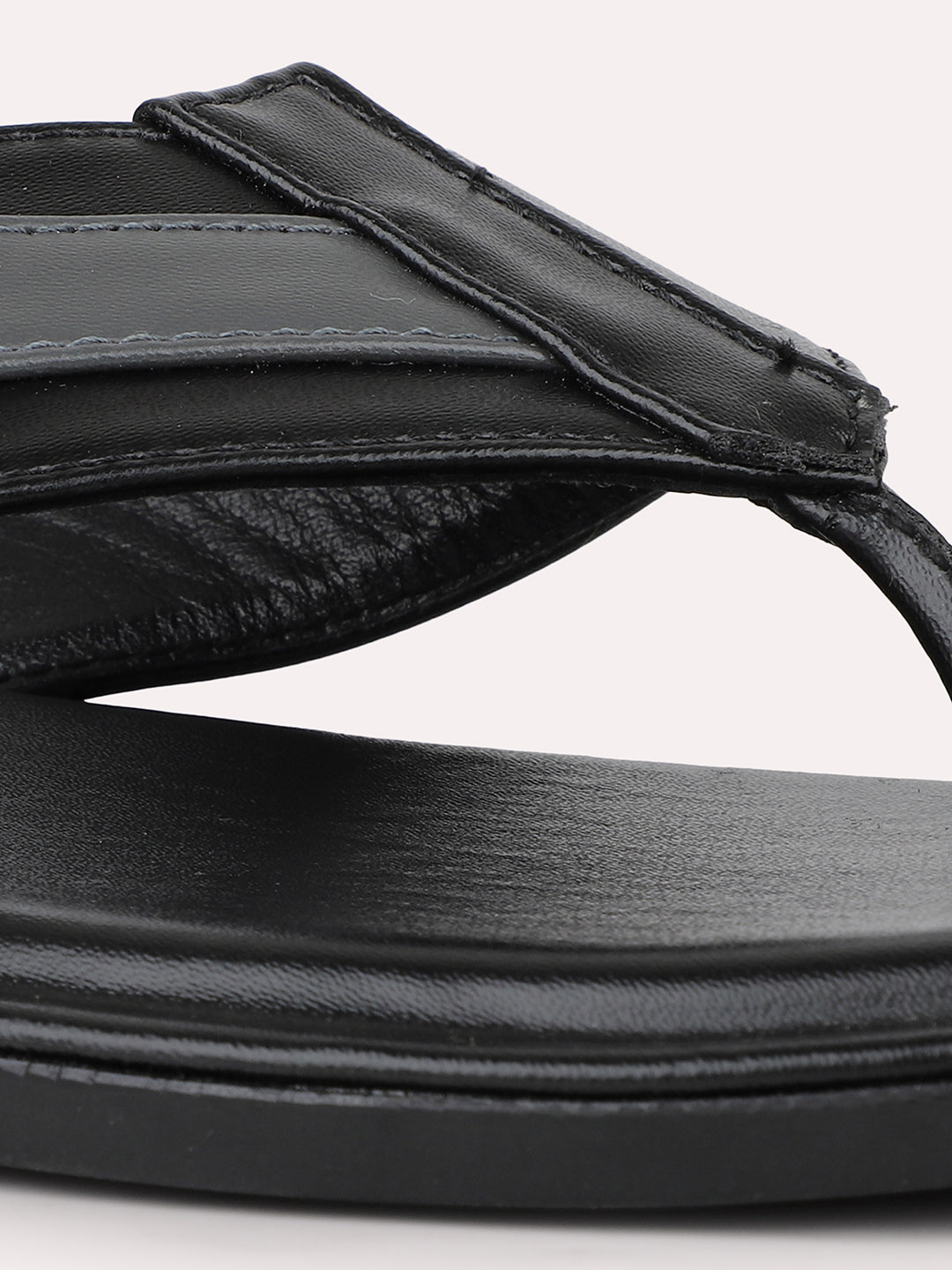 Men Black Leather Comfort Sandals