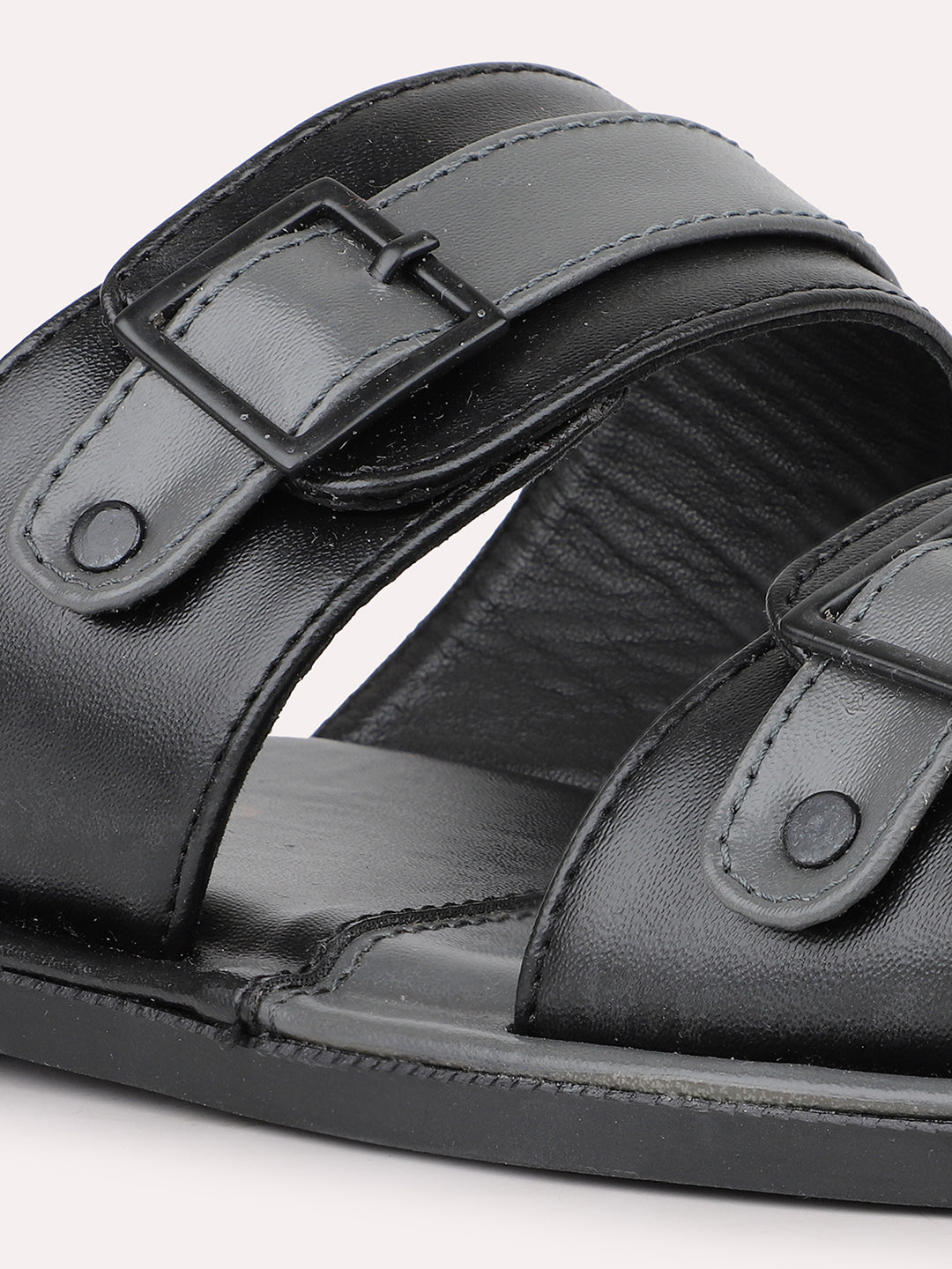 Men Black Leather Comfort Sandals
