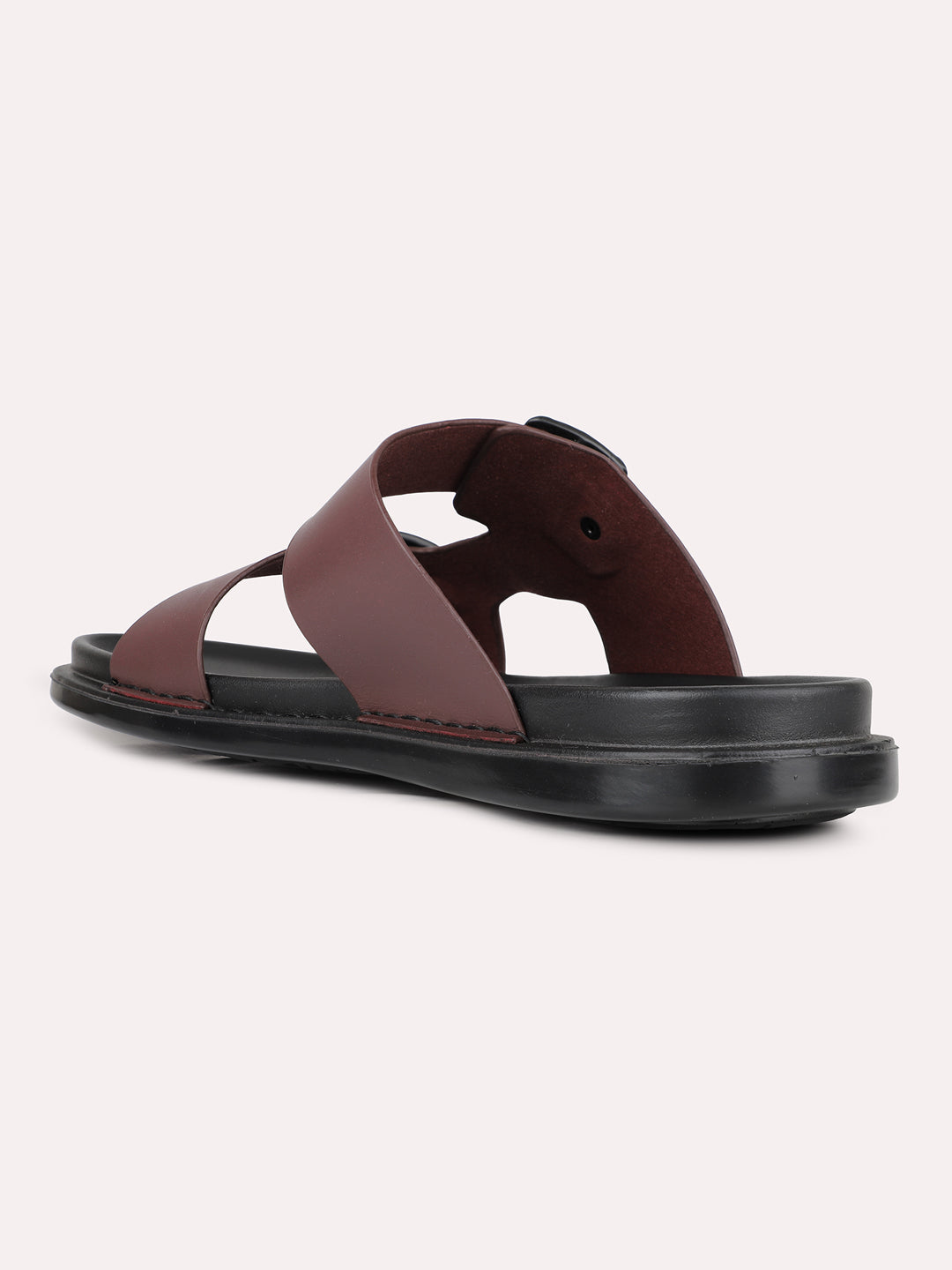 Mens Maroon Solid Round Toe Casual Slip-On Flat Sandals