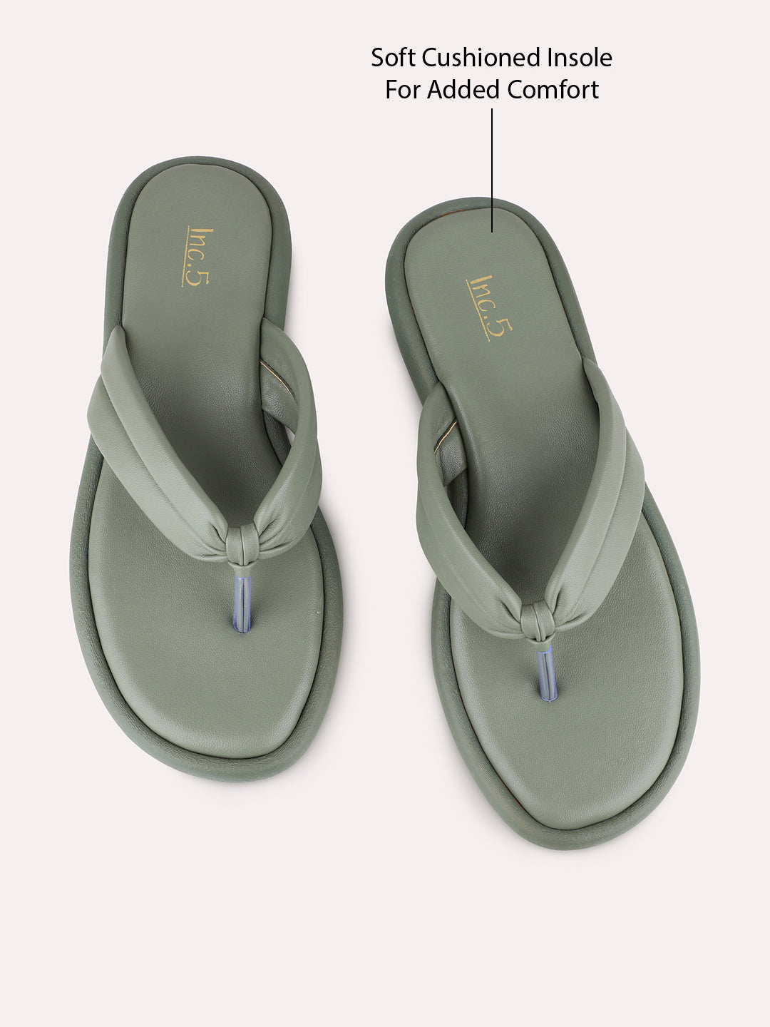 Womens Green Casual Solid T-Strap Flats