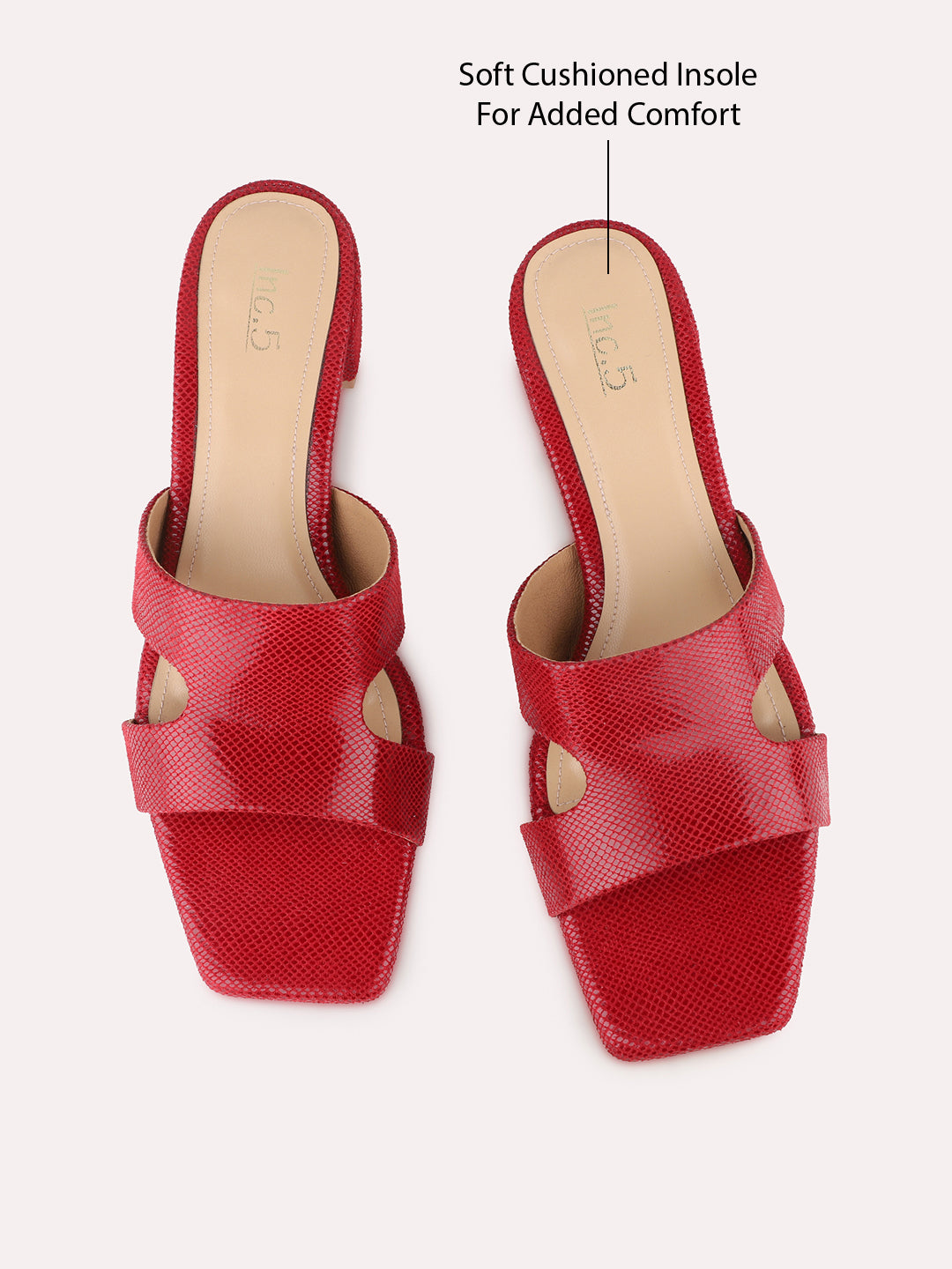 Womens Red Party Wear Solid Square Toe Block Heels