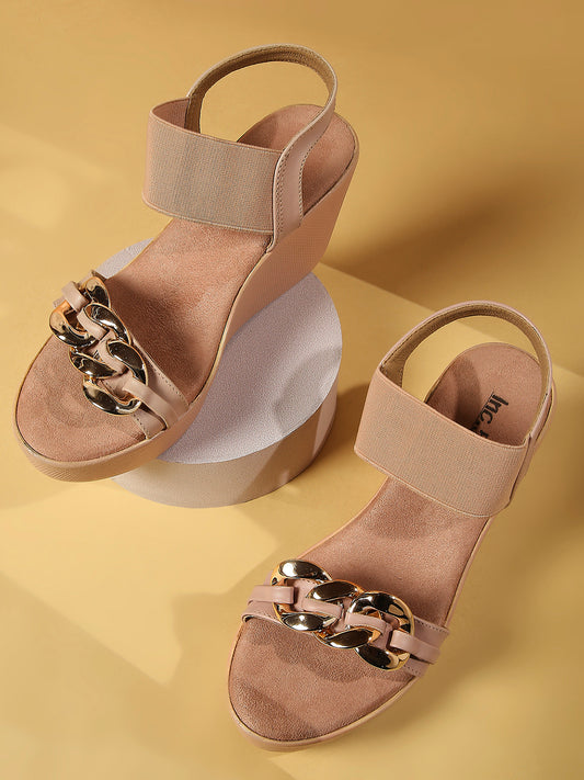 Women Peach Wedge Mules With Fitting