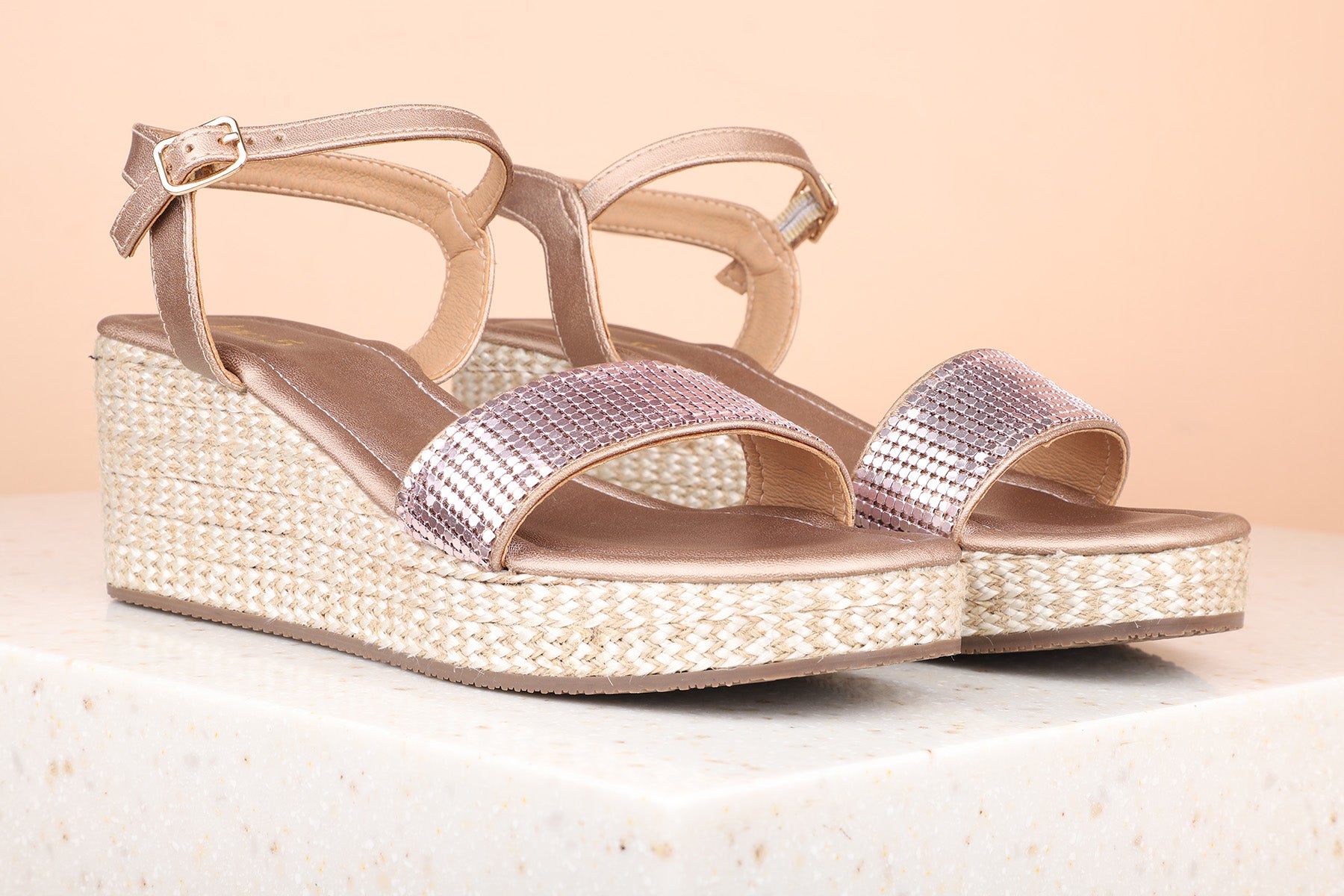 Rose gold best sale sandals wedge