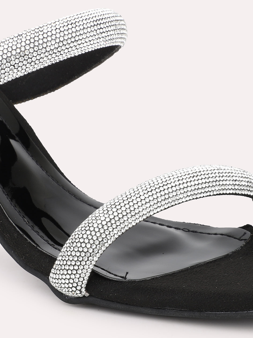 Women Black And Silver-Toned Embellished Block Heels
