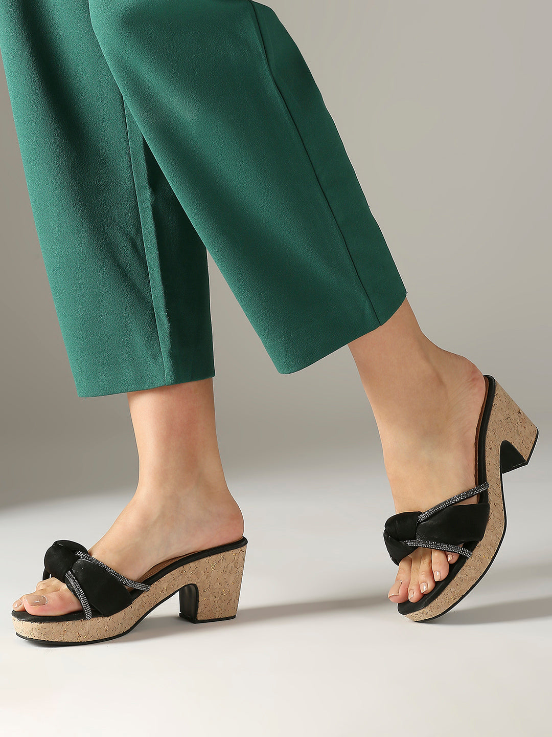 Peep Toe Cork Platform Mules Buy Now Women Black Embellished