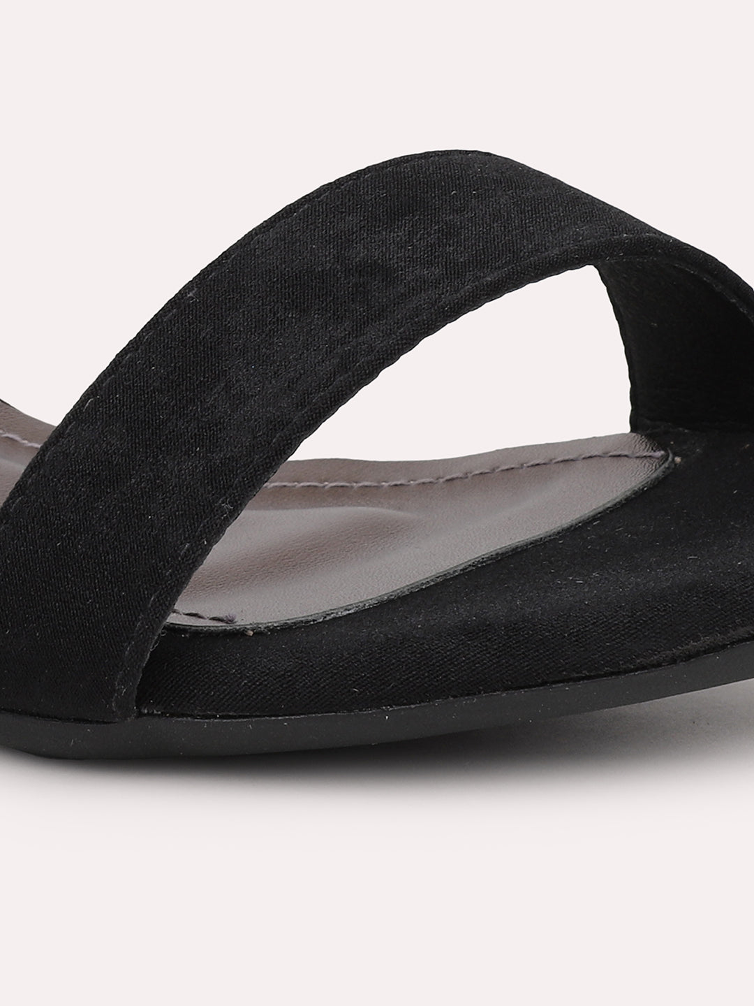 Women Black Open Toe Ankle Loop Party Block Heels With Buckle