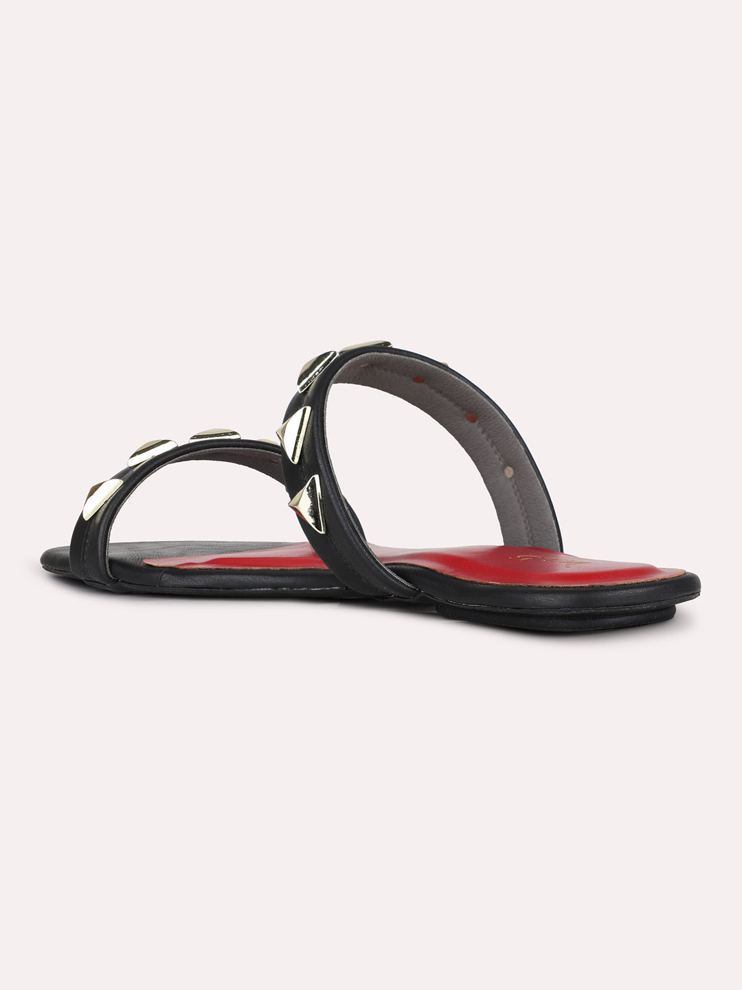 Women Black Casual Embellished Open Toe Flats Slip-On Sandals