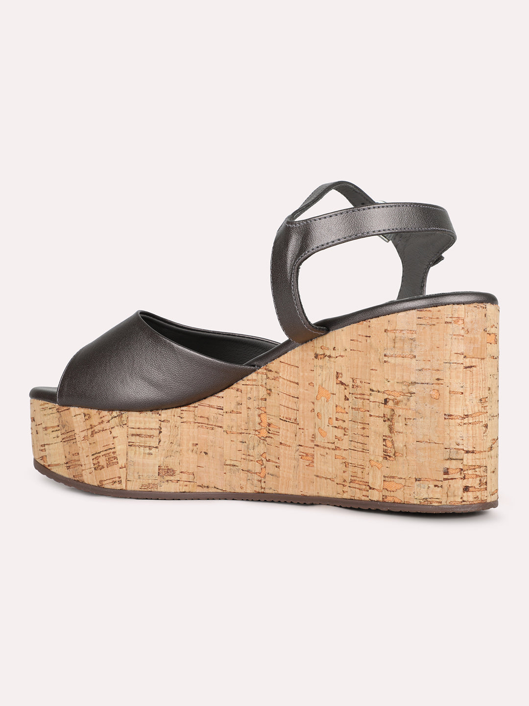 Women Pewter Party Wear Solid Pattern Round Toe Wedge Heel Sandals