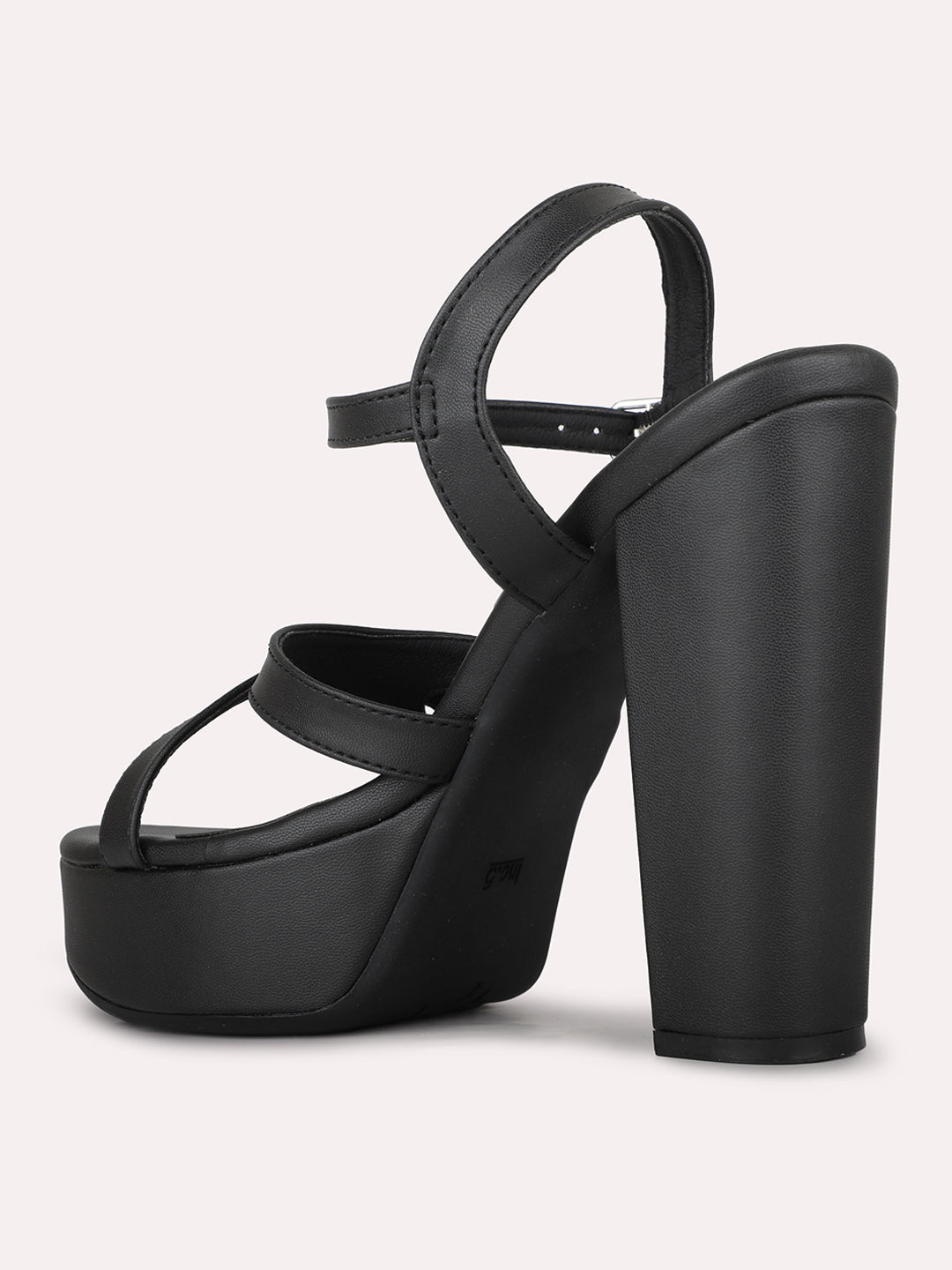 Womens Black Party Wear Solid Round Toe Heel Sandals