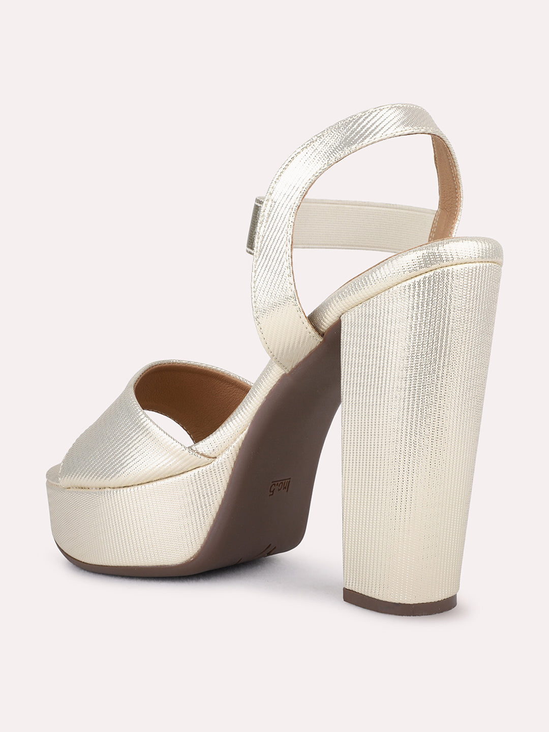 Womens Golden Party Wear Solid Round Toe Platform Heel Sandals