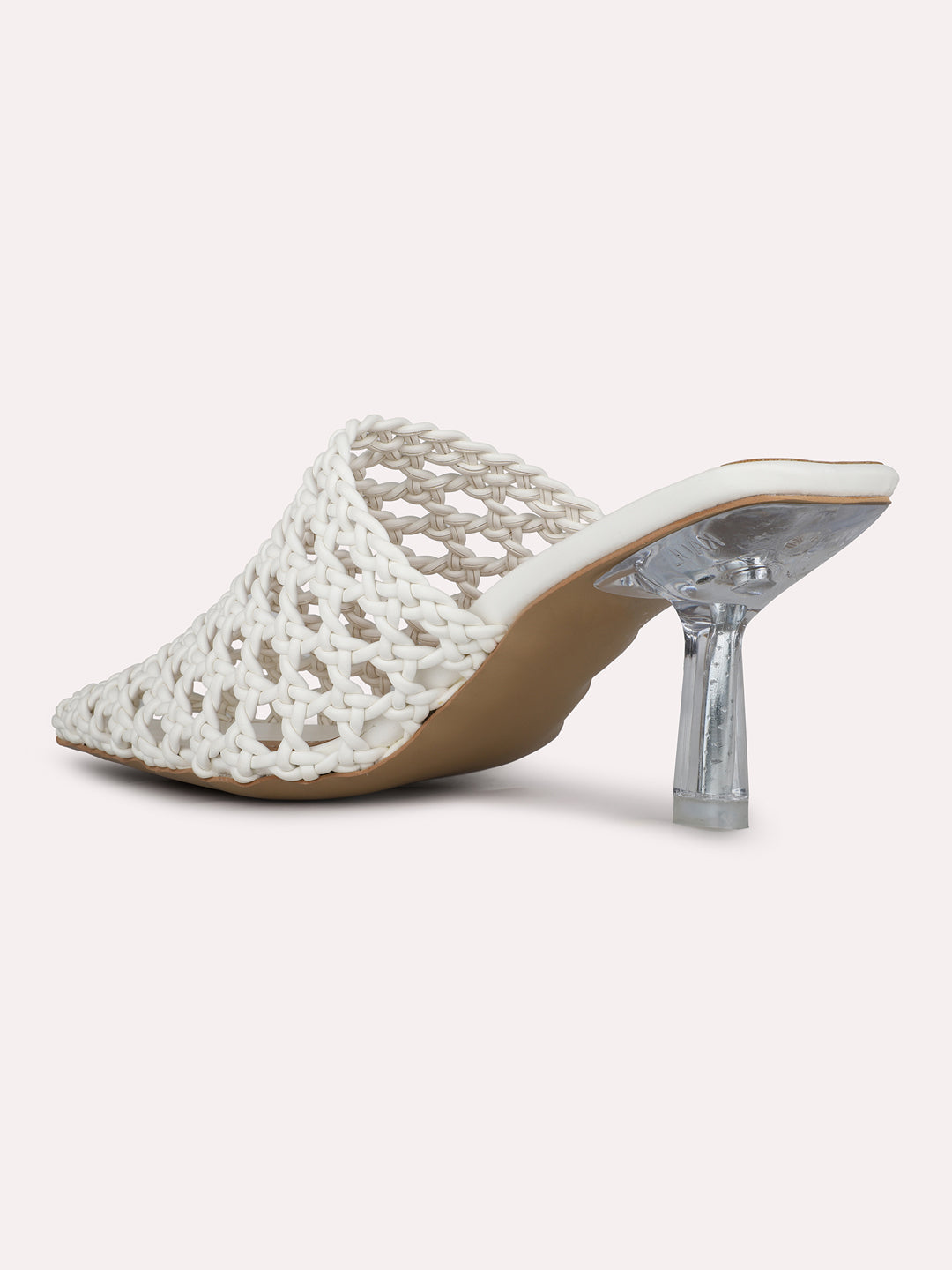 Womens White Party Wear Solid Pointed Kitten Heel Sandals