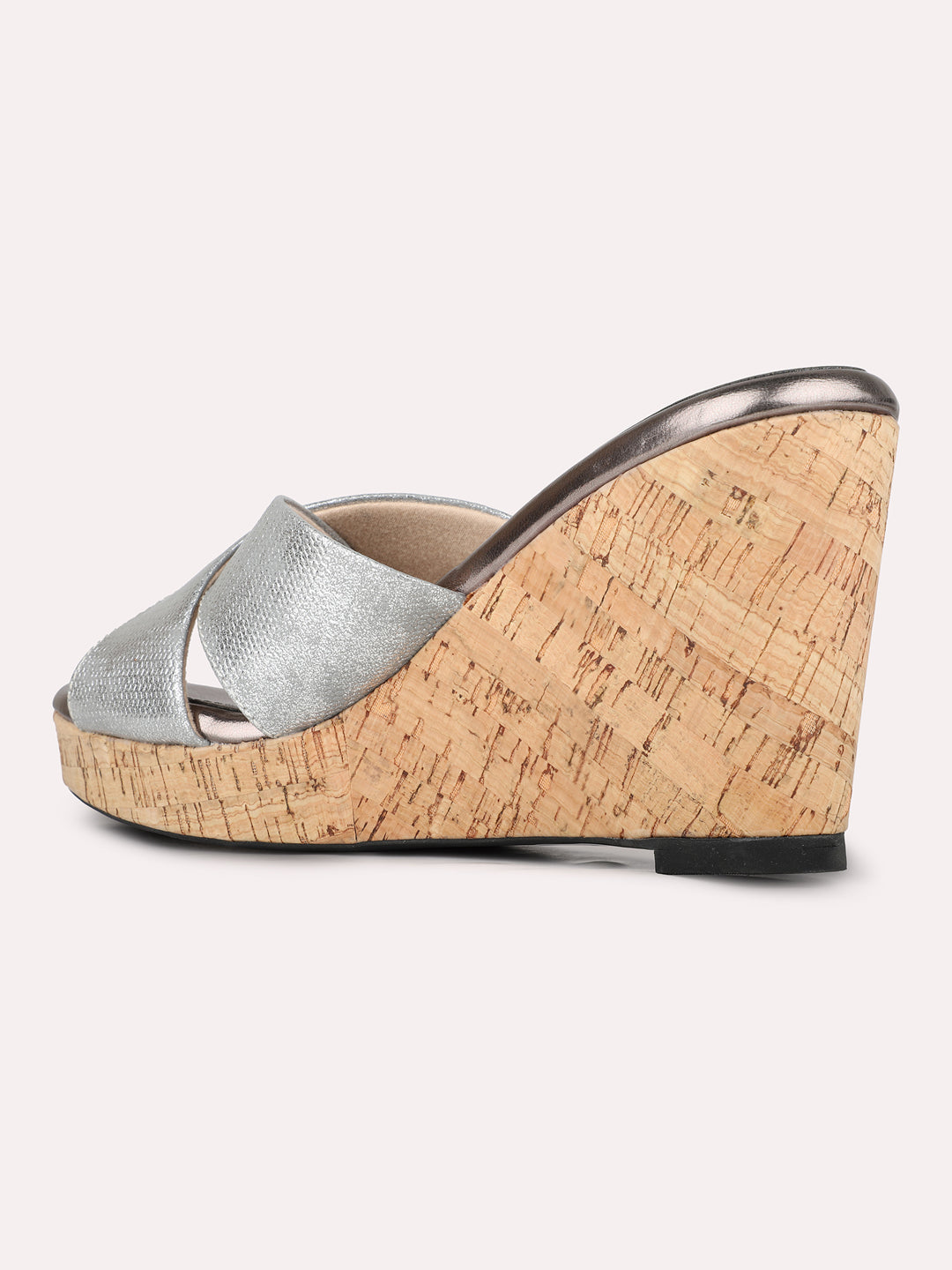 Women Pewter Party Wear Solid Round Toe Wedge Heel Sandals