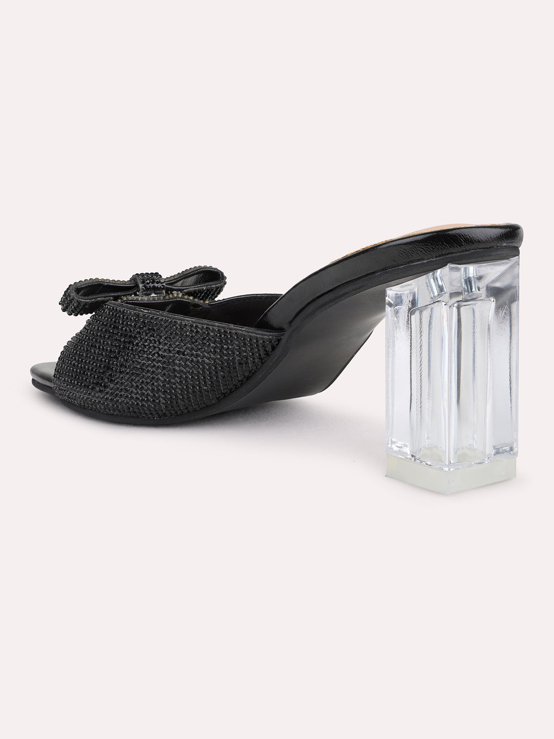 Womens Black Party Wear Solid Round Toe Block Heel Sandals