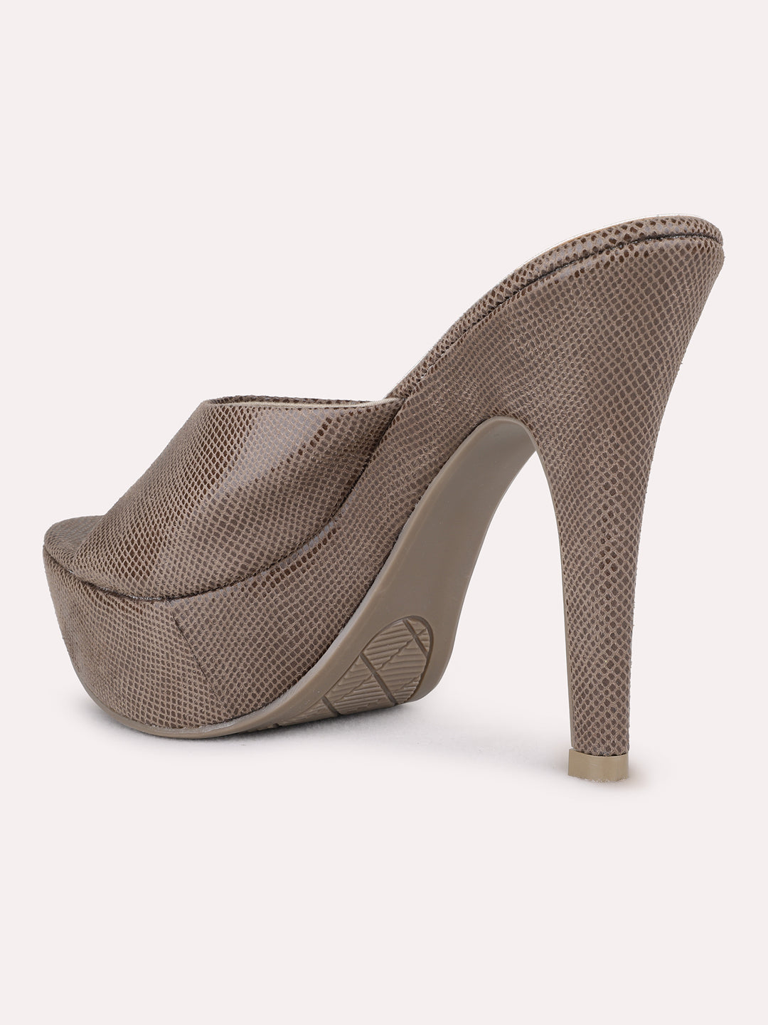 Womens Brown Party Wear Solid Round Toe Stiletto Heel Sandals