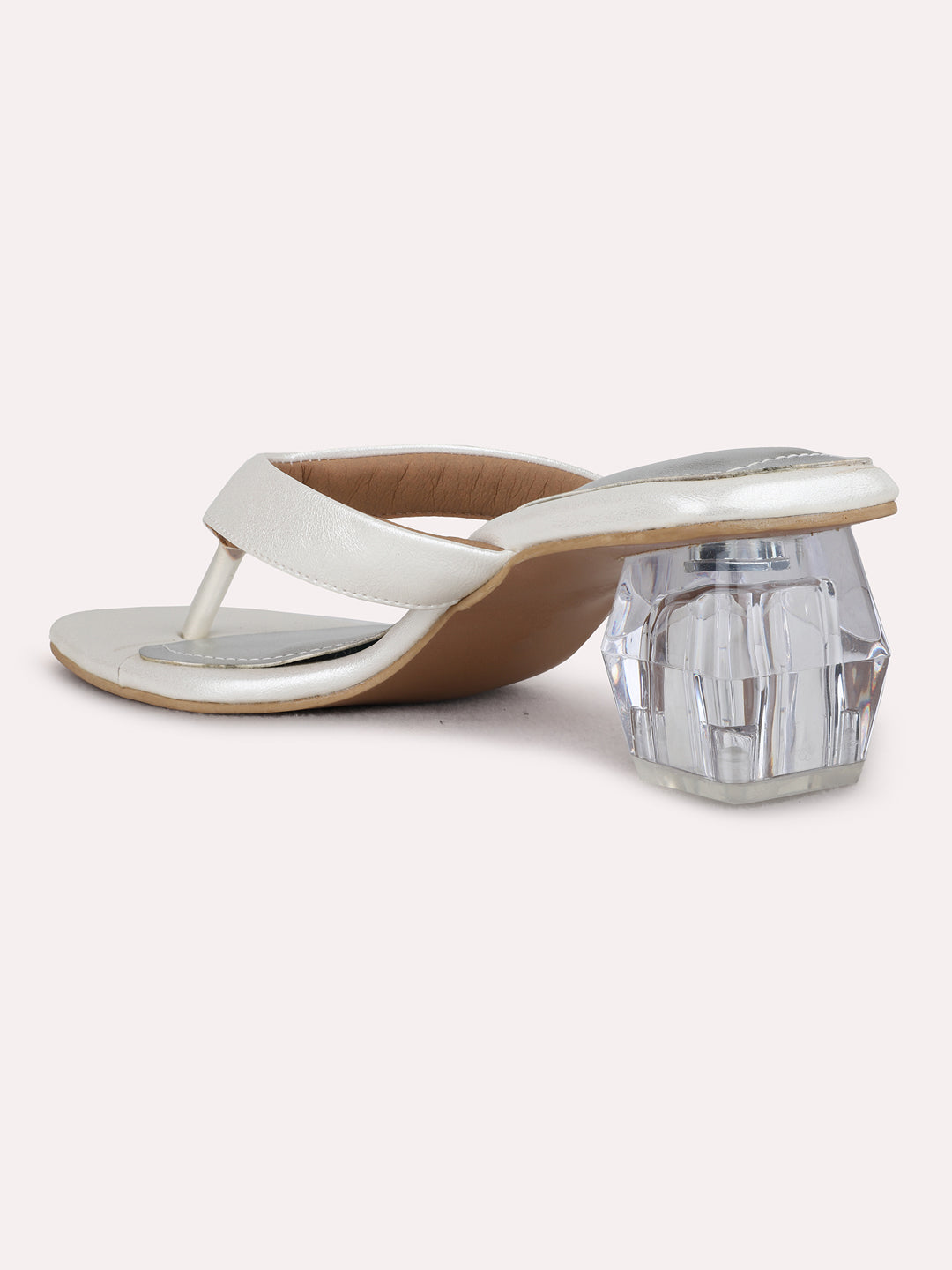 Womens Silver Party Wear Solid Square Toe Block Heel Sandals