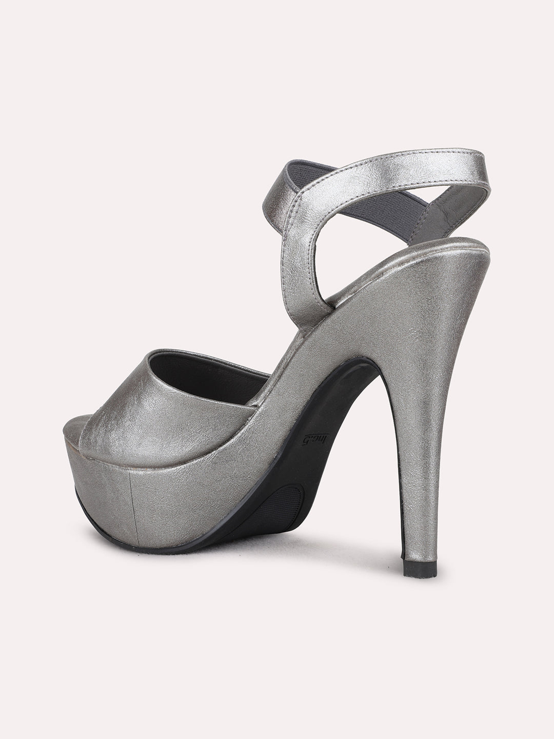 Womens Pewter Party Wear Solid Round Toe Stiletto Heel Sandals