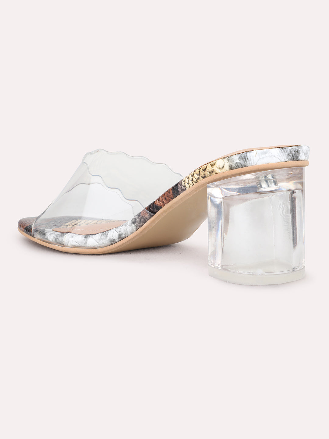 Womens Multi Party Wear Transparent Square Toe Block Heel Sandals