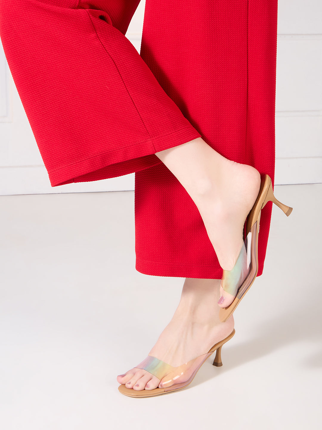 Buy Now Womens Beige Party Wear Transparent Round Toe Kitten Heel