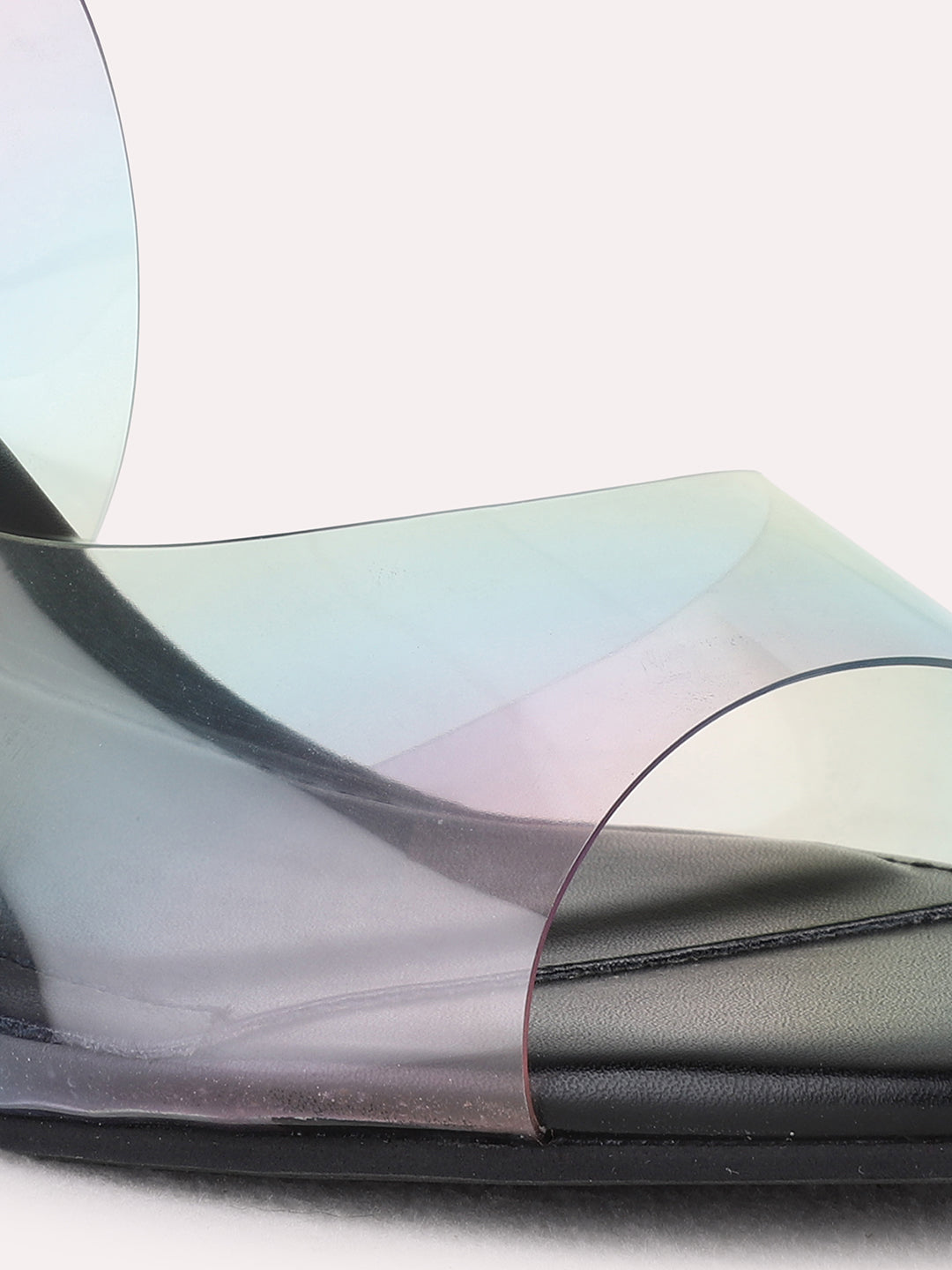 Womens Black Party Wear Transparent Round Toe Kitten Heel Sandals