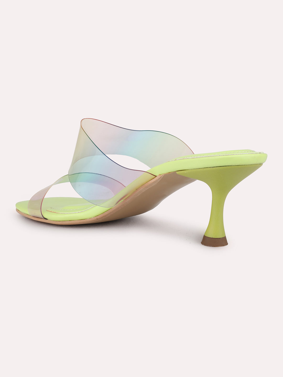 Womens Green Party Wear Transparent Round Toe Kitten Heel Sandals