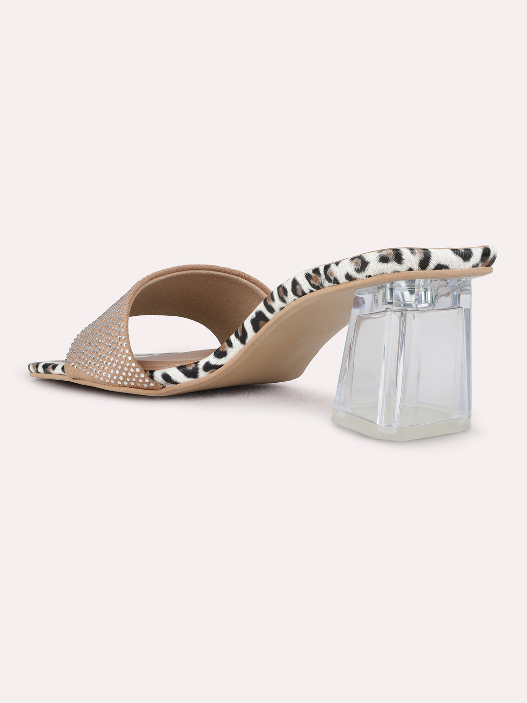 Womens Beige Party Wear Solid Square Toe Block Heel Sandals