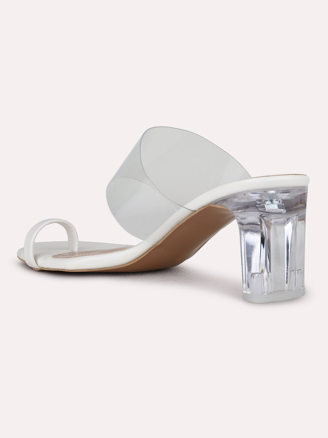 Womens White Party Wear Solid Pattern Block Heels