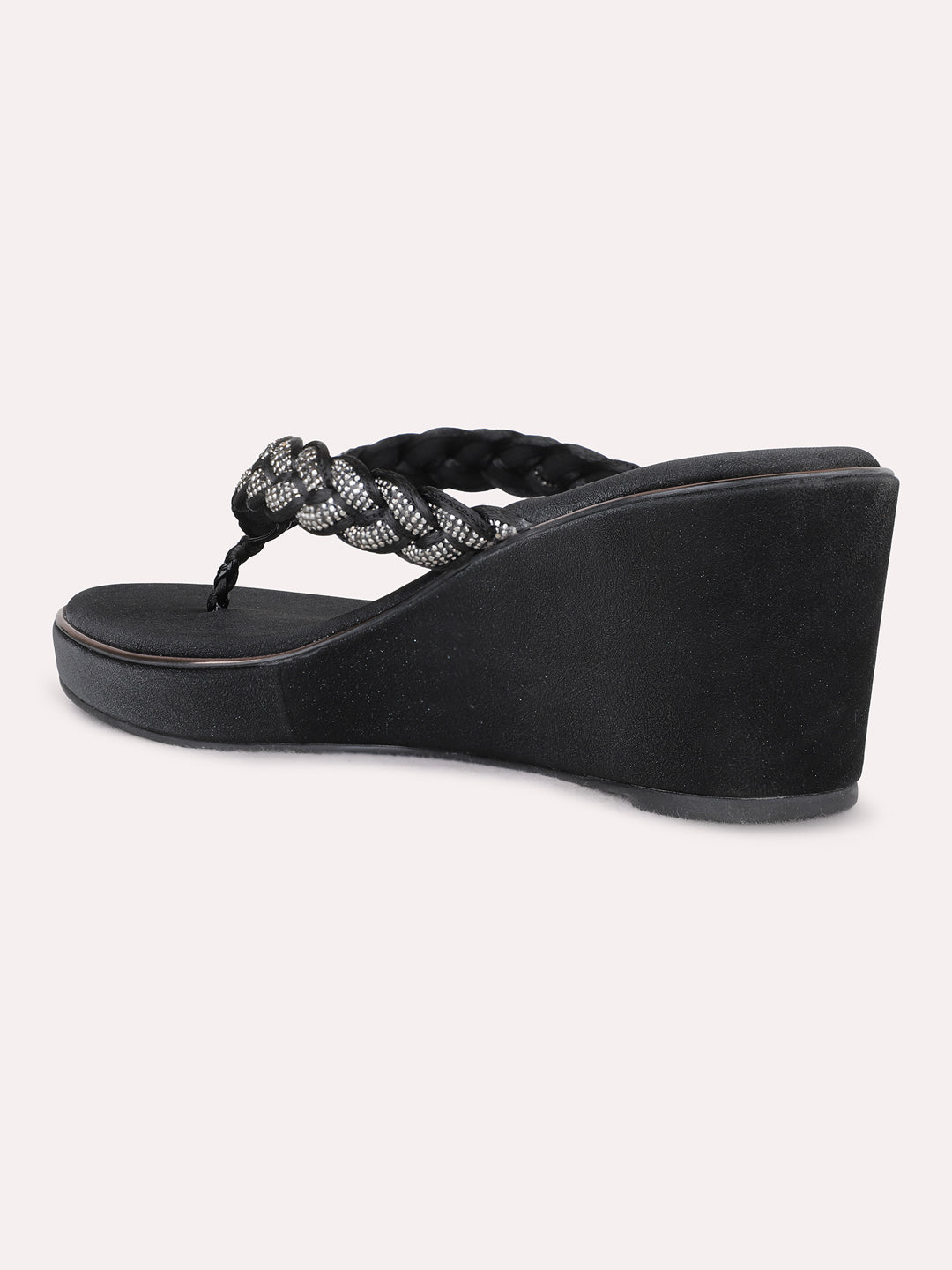 Womens Black Ethnic Embellished Wedges Sandal