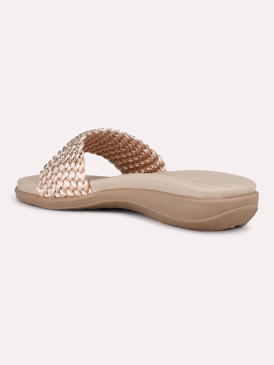 Womens Rose Gold Ethnic Embellished Open Toe Flats