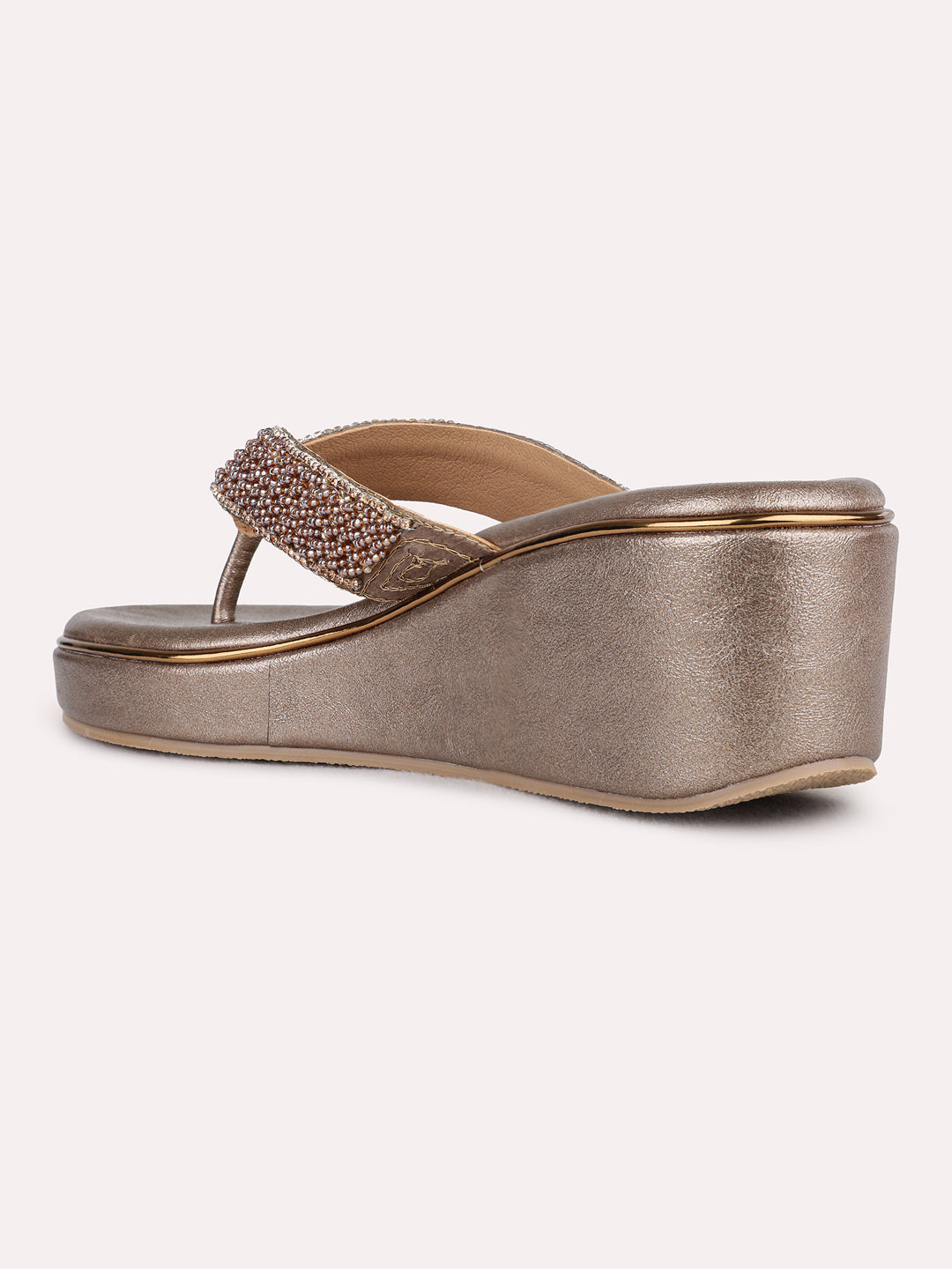 Womens Golden Ethnic Embellished Pattern Wedges Sandal