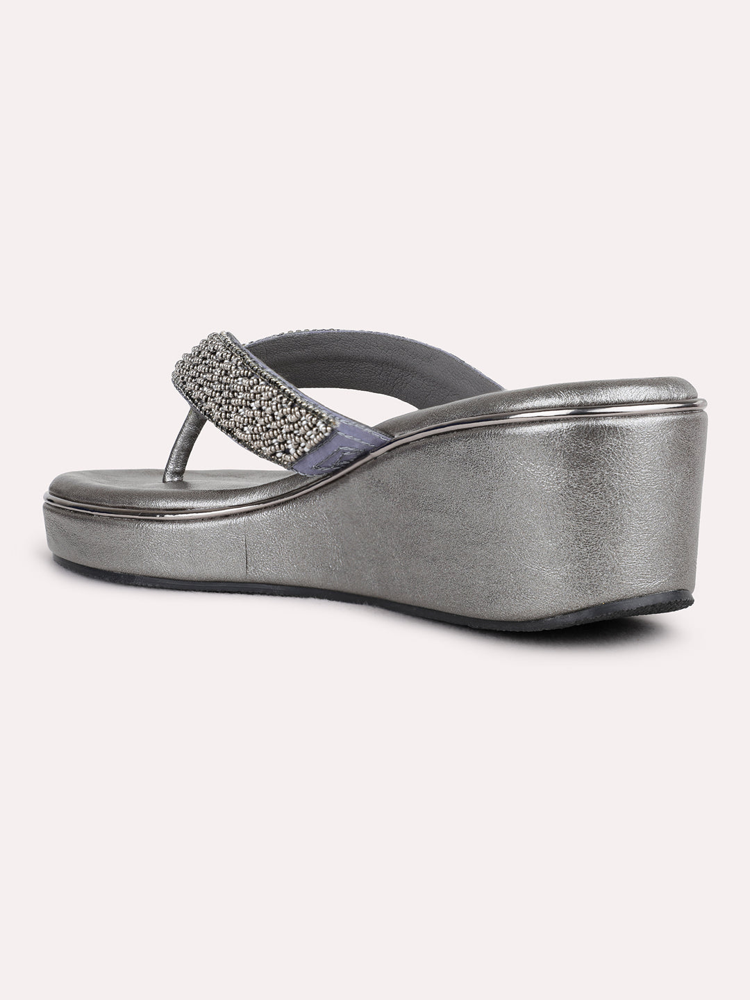 Womens Pewter Ethnic Embellished Wedges Heel Sandal