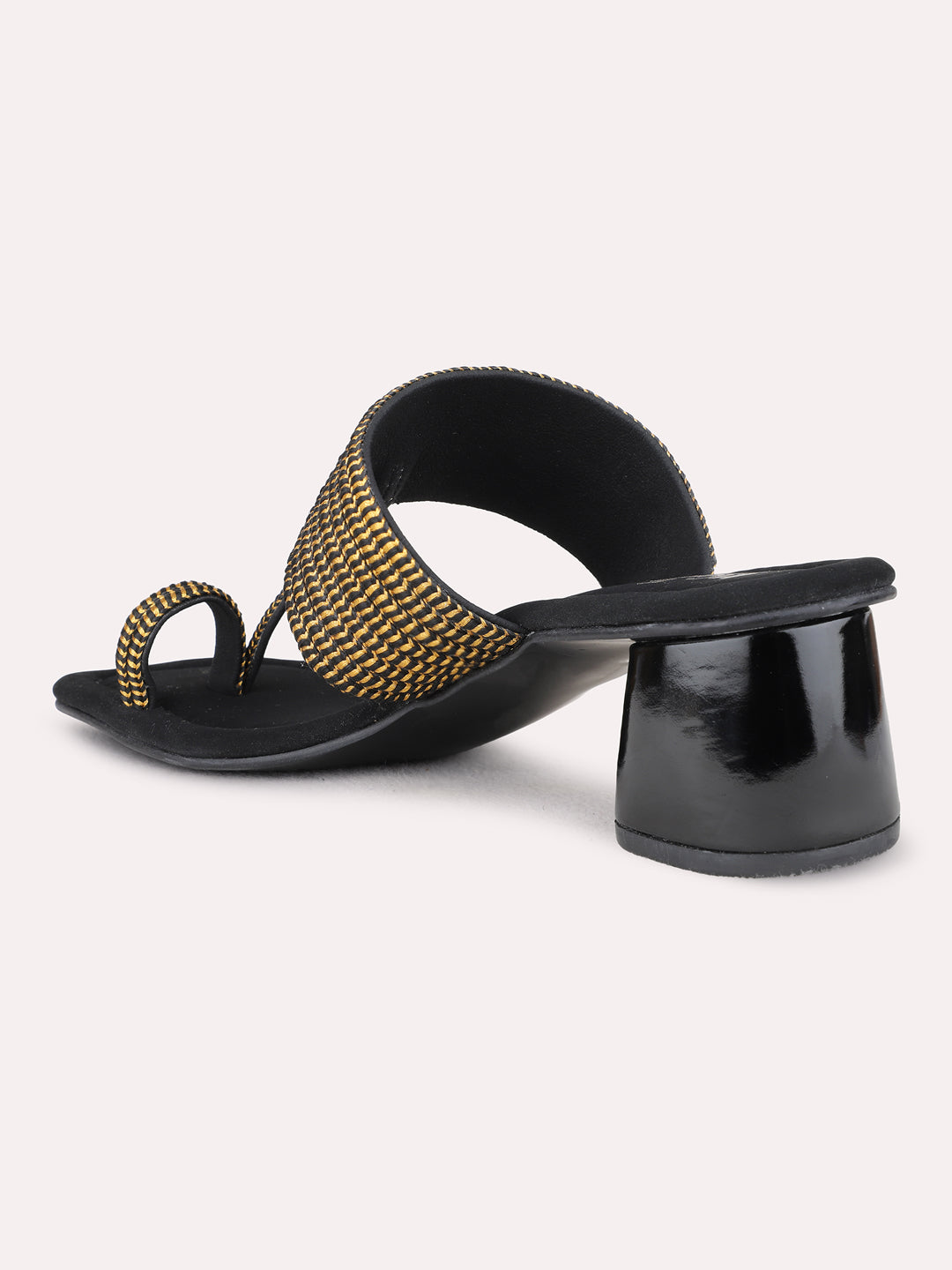 Womens Black Ethnic Wear Embellished Square Toe Heel Sandals