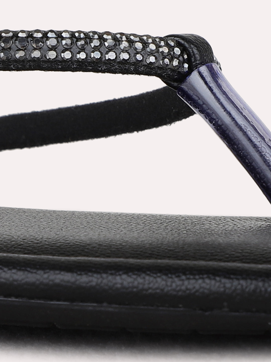 Womens Black Casual Embellished T-Strap Flats